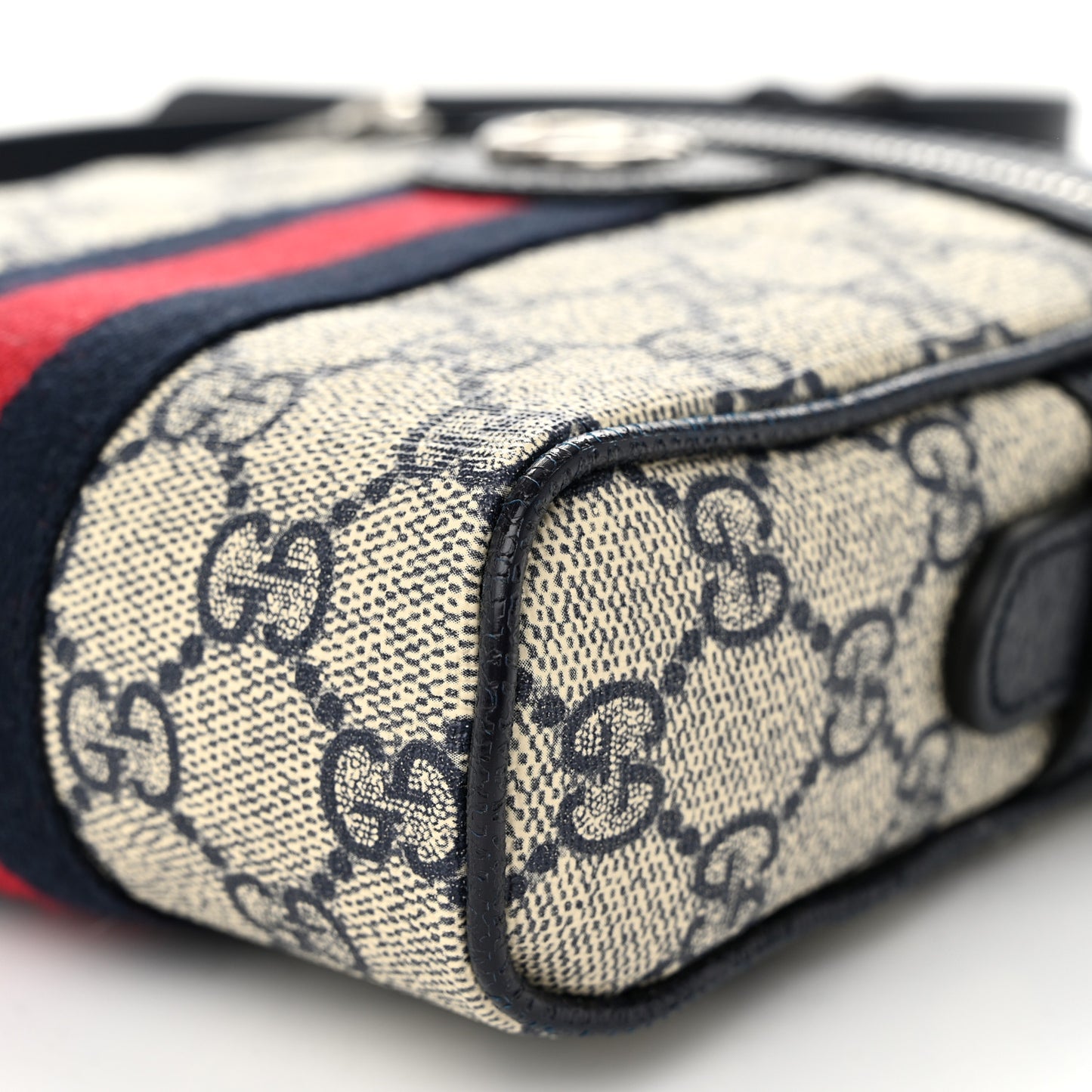 GG Supreme Monogram Textured Calfskin Web Mini Ophidia Messenger Beige Blue