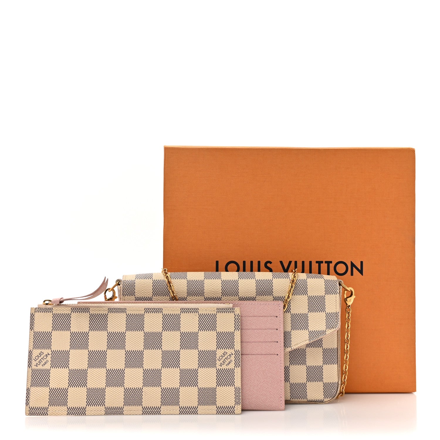 Louis Vuitton Damier Azur Pochette Felicie Chain Wallet Rose Ballerine 21 of 21