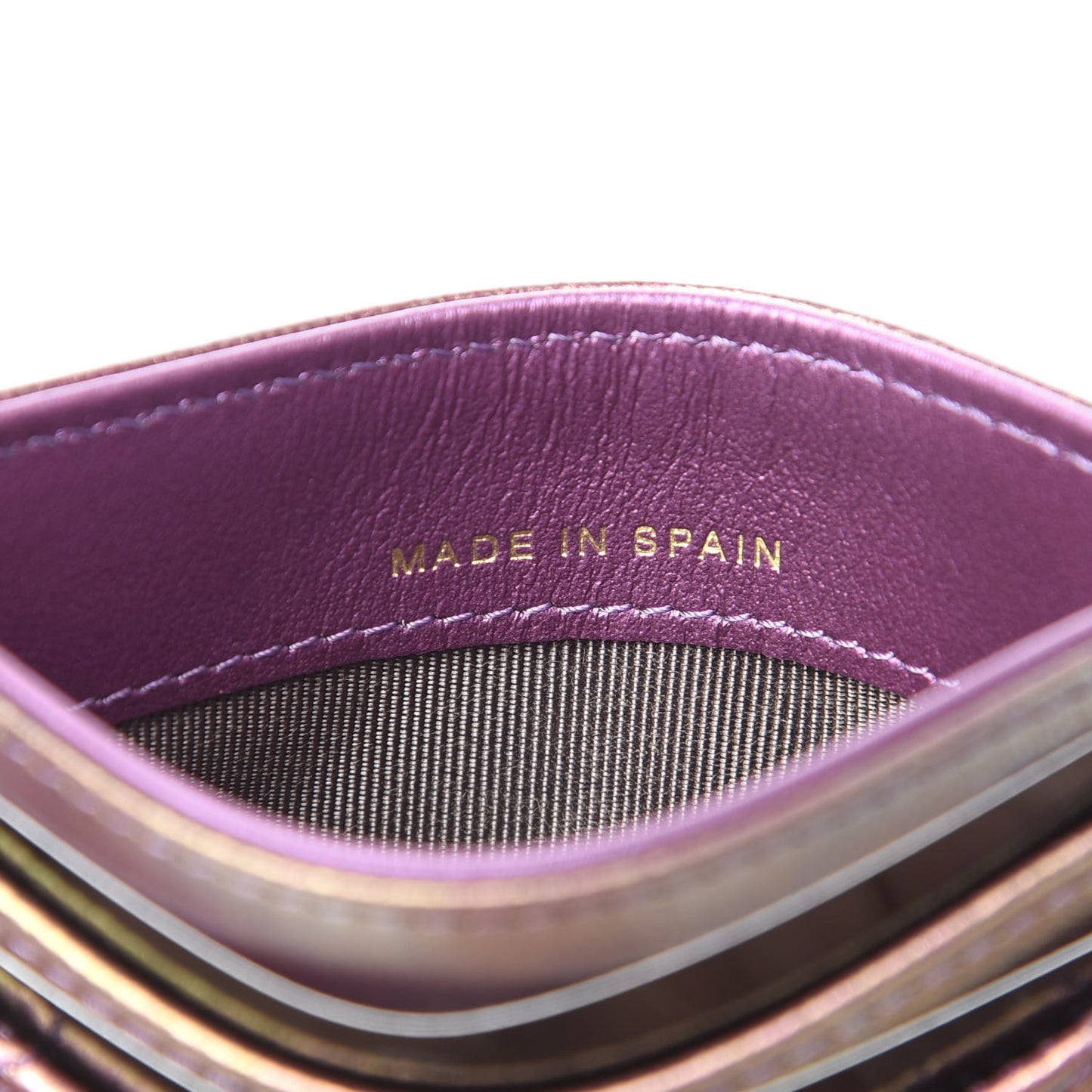 Iridescent Lambskin Quilted Card Holder Purple