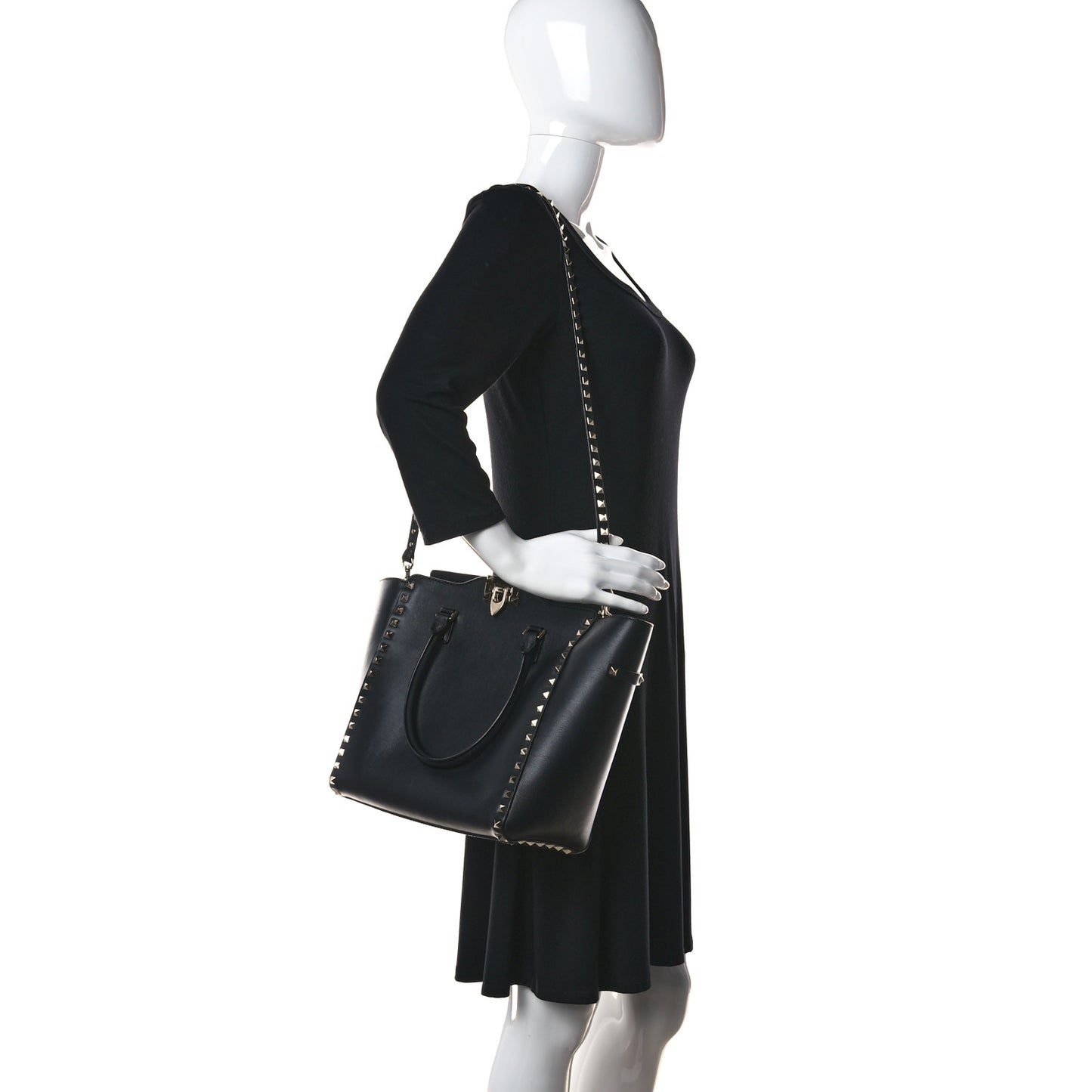 Vitello Rockstud Double Handle Tote Black