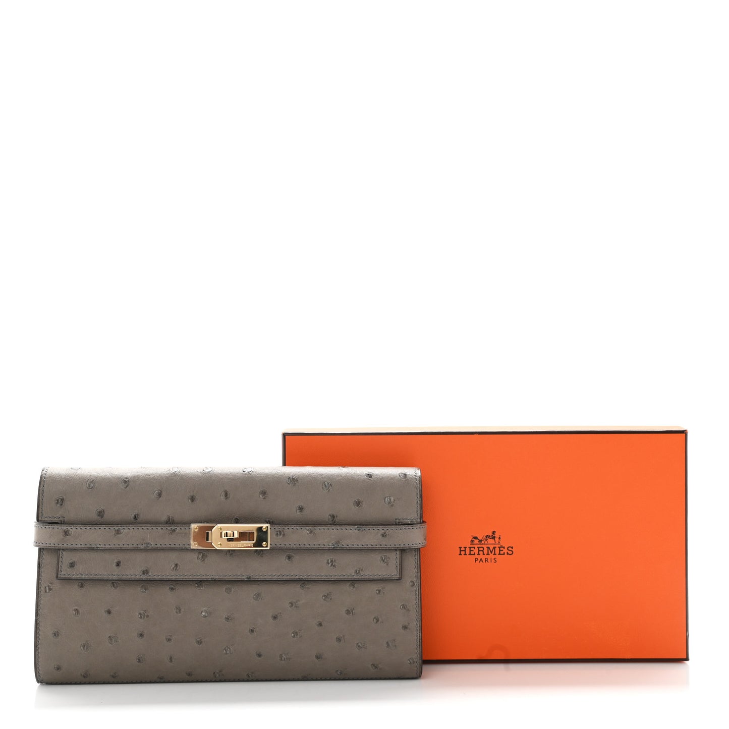 Ostrich Kelly Longue Wallet Gris Tourterelle