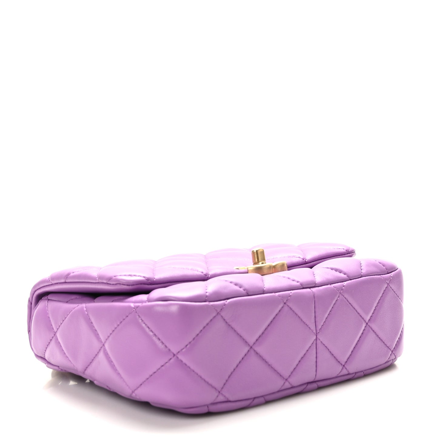 Lambskin Quilted Small Lacquered Chain Flap Purple