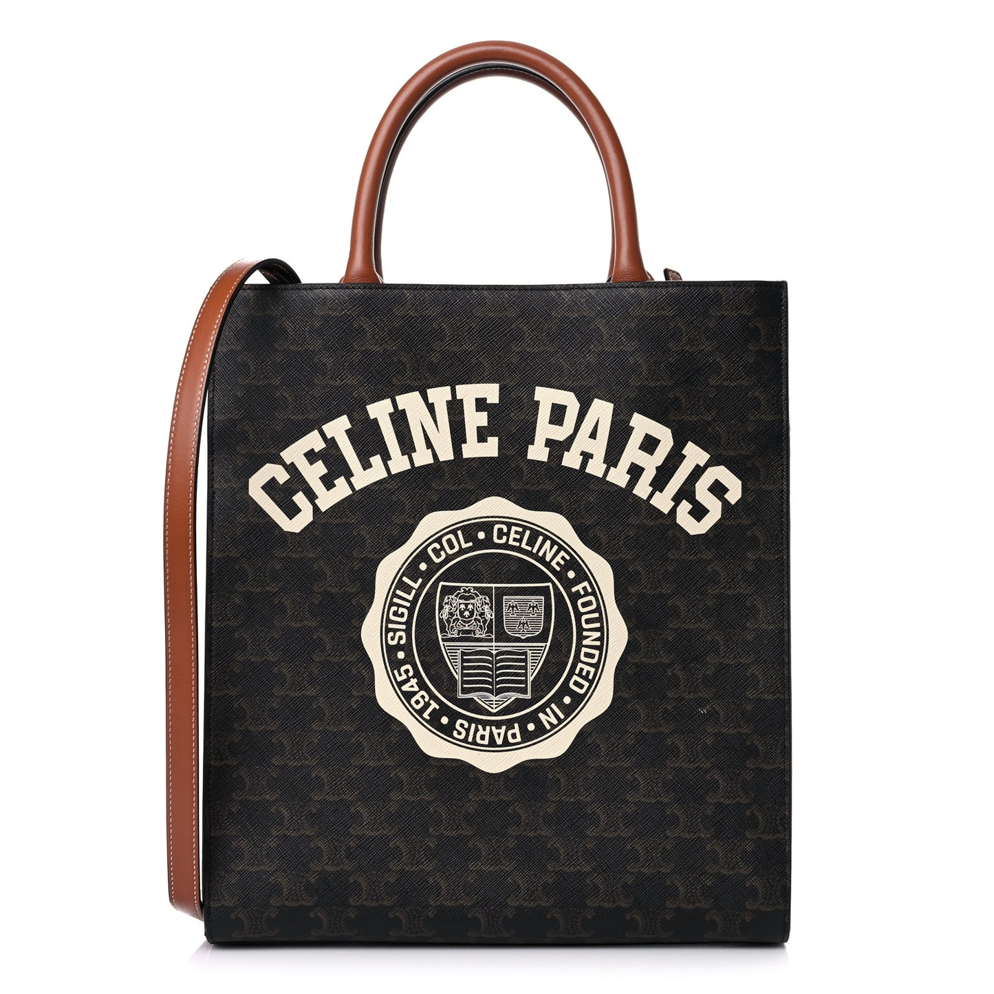 Triomphe Canvas Calfskin Paris Print Small Vertical Cabas Tan