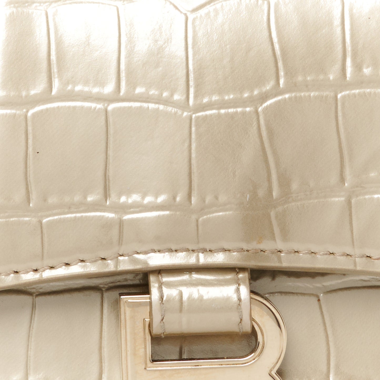 Metallic Shiny Calfskin Crocodile Embossed Hourglass Top Handle Bag XS Light Gold