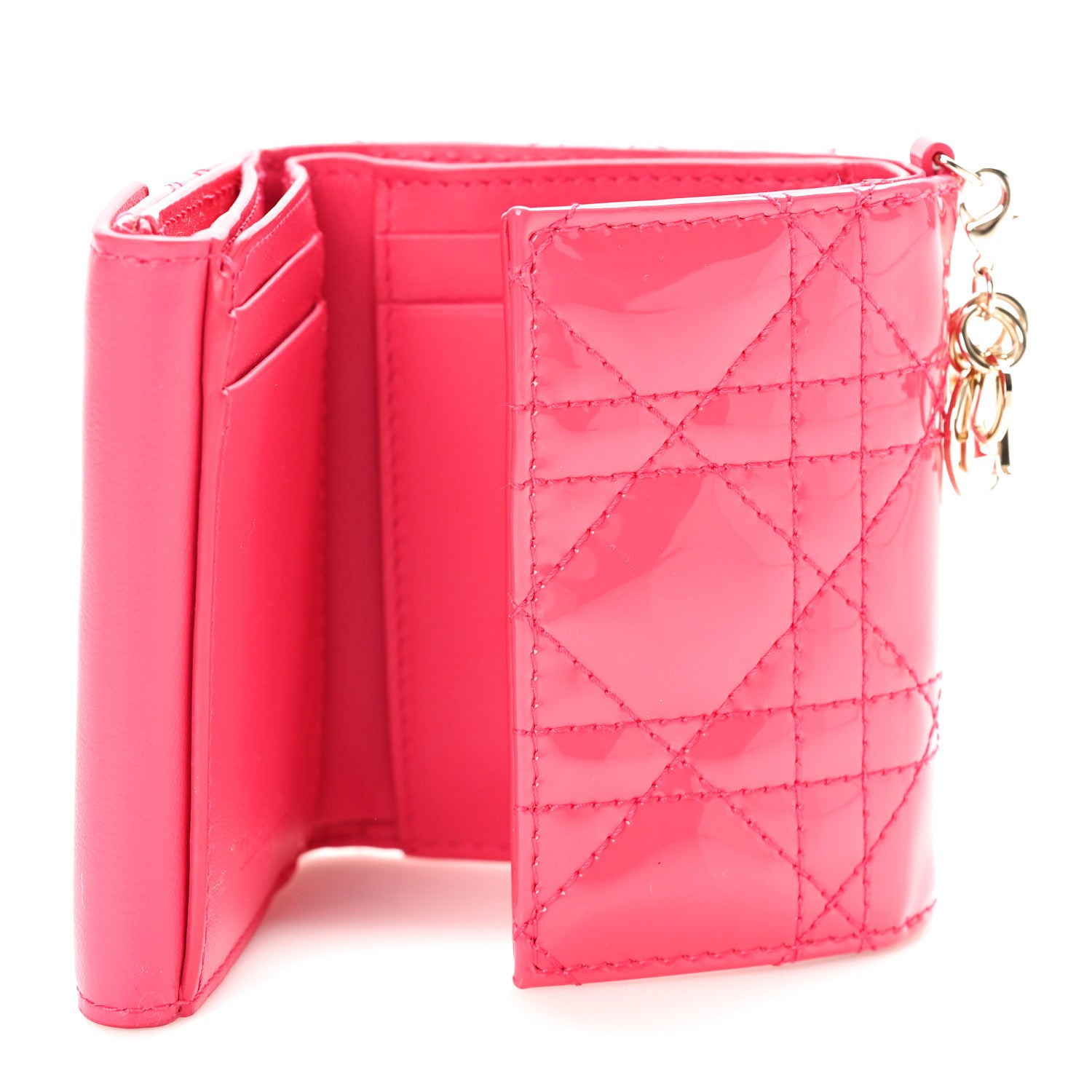 Christian Dior Patent Cannage Lady Dior Lotus Wallet Warm Fuchsia 5 of 9