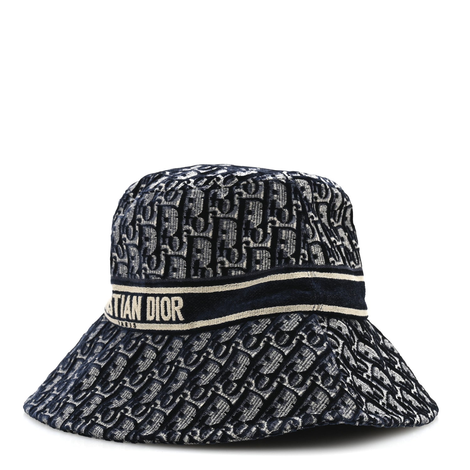 Christian Dior Velvet Oblique Large Brim Bucket Hat 58 Bleu Marine
