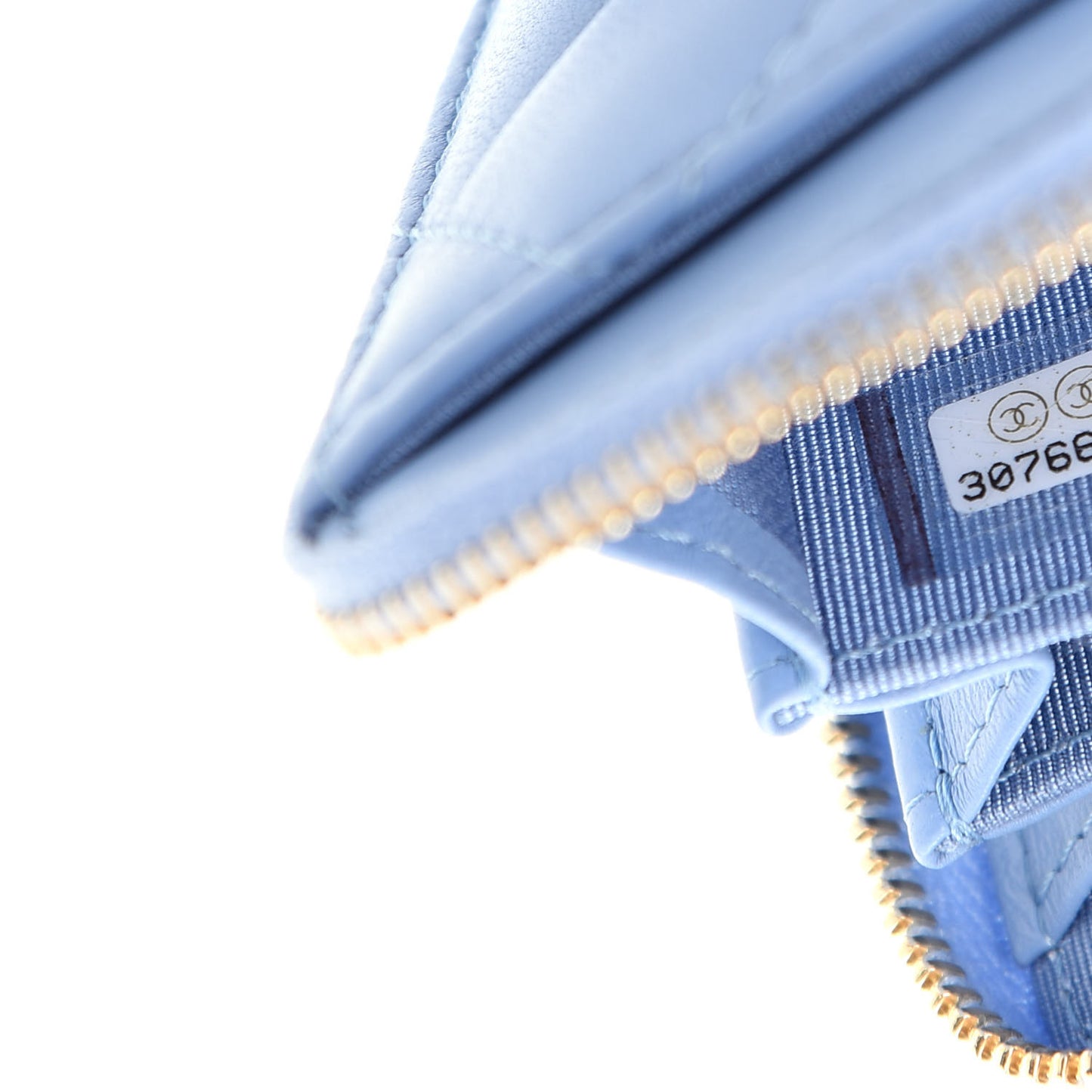 Lambskin Quilted Zip Around Coin Purse Wallet Light Blue