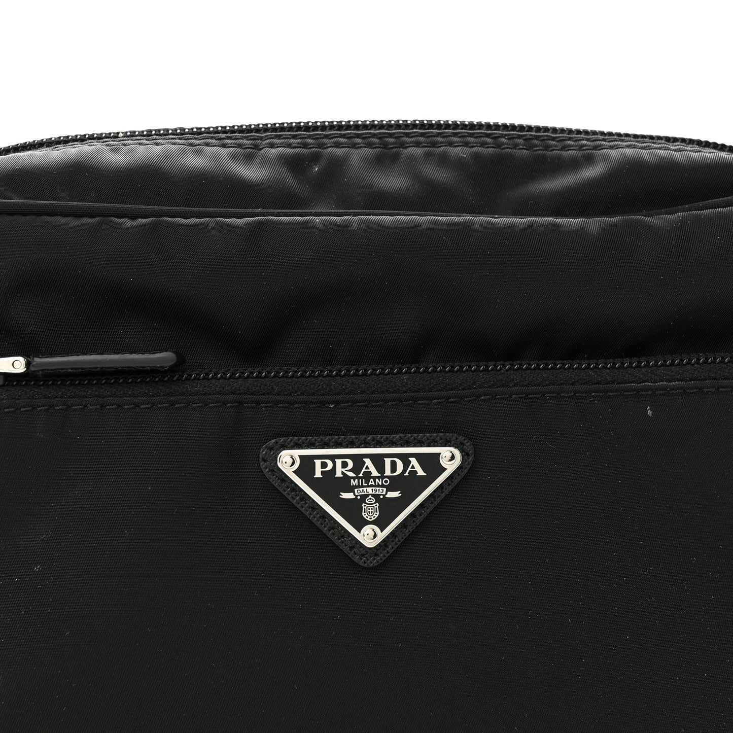 Re-Nylon Vela Saffiano Pocket Double Zip Shoulder Bag Black