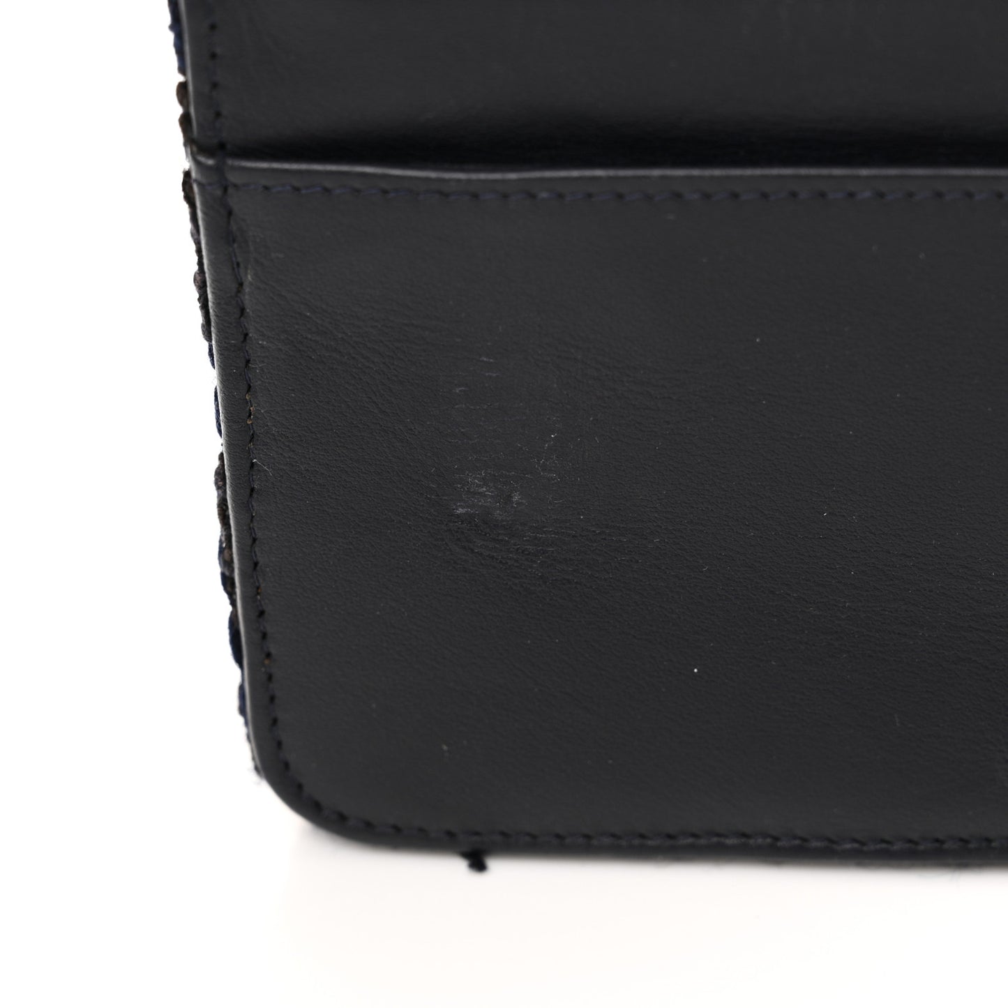 Tweed Shearling Quilted Chanel Wallet On Chain WOC Navy Black