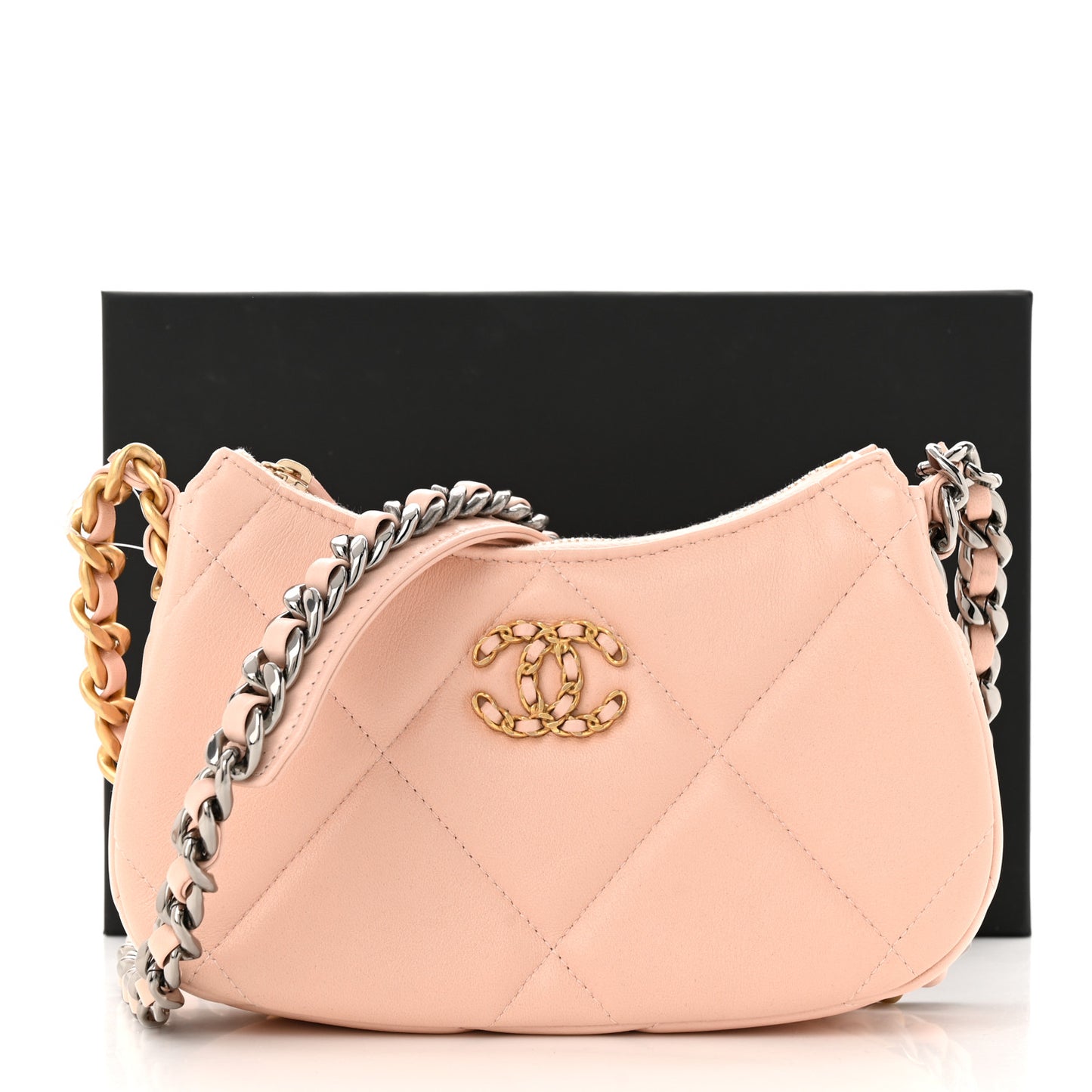Lambskin Quilted Chanel 19 Hobo Clutch With Chain Light Pink
