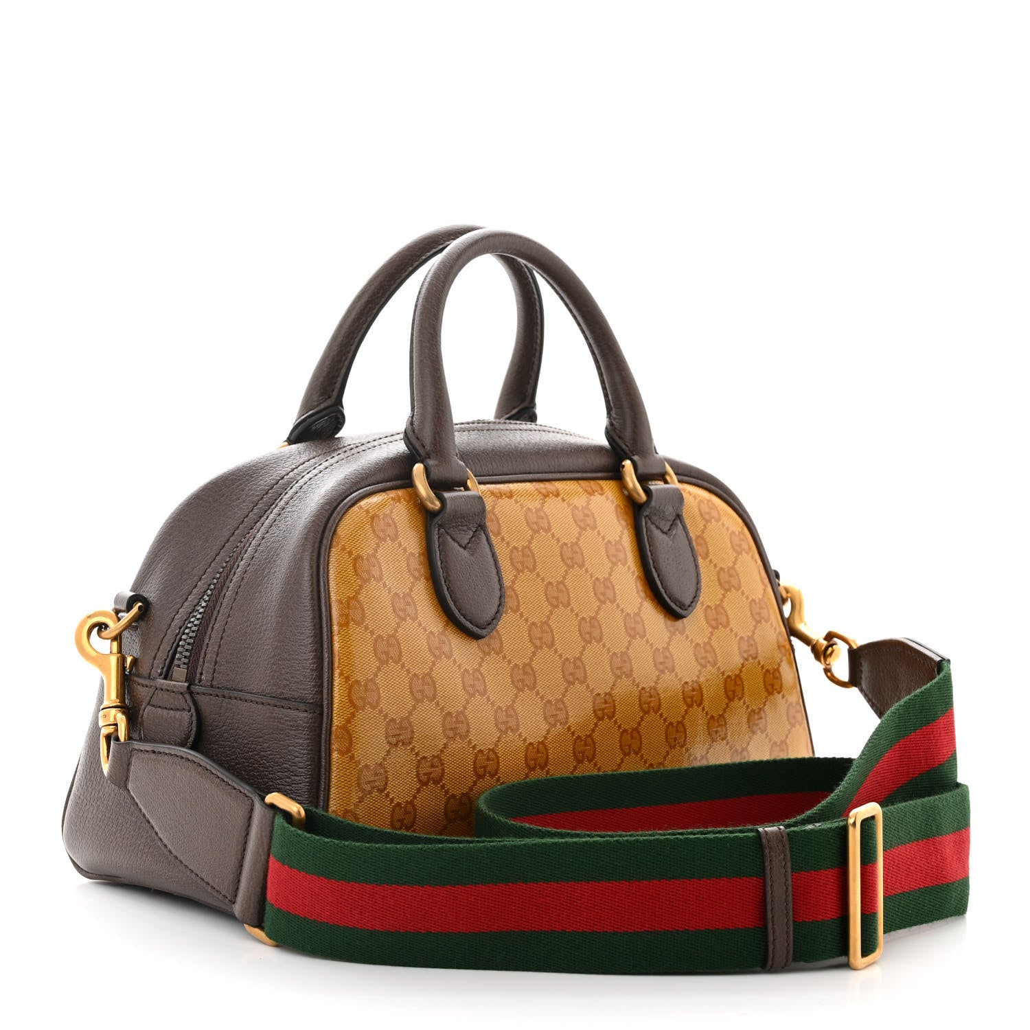 Gucci X ADIDAS Crystal Vintage Monogram Textured Dollar Calfskin Web Trefoil Logo Mini Bowling Bag Mid Natural Nut Off White New Acero 3 of 10