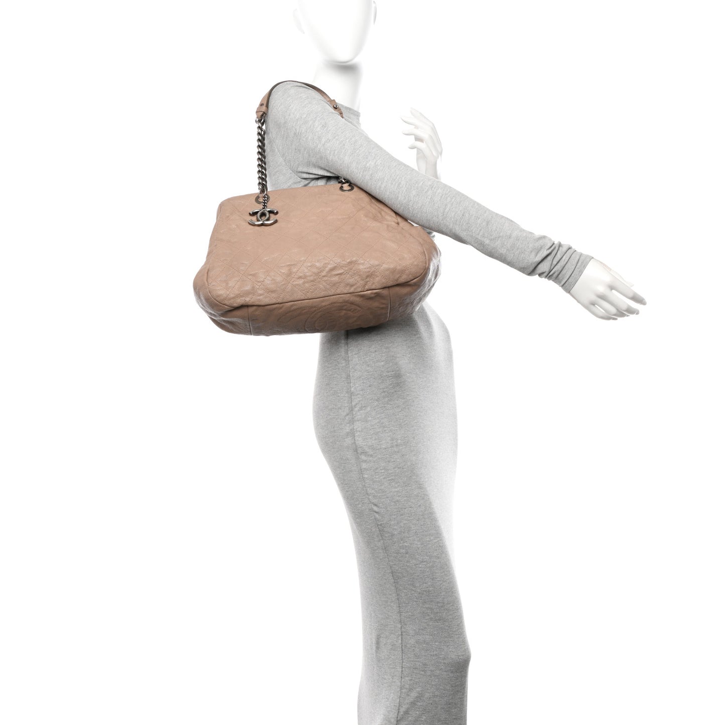 Caviar Quilted Simply CC Shoulder Bag Beige