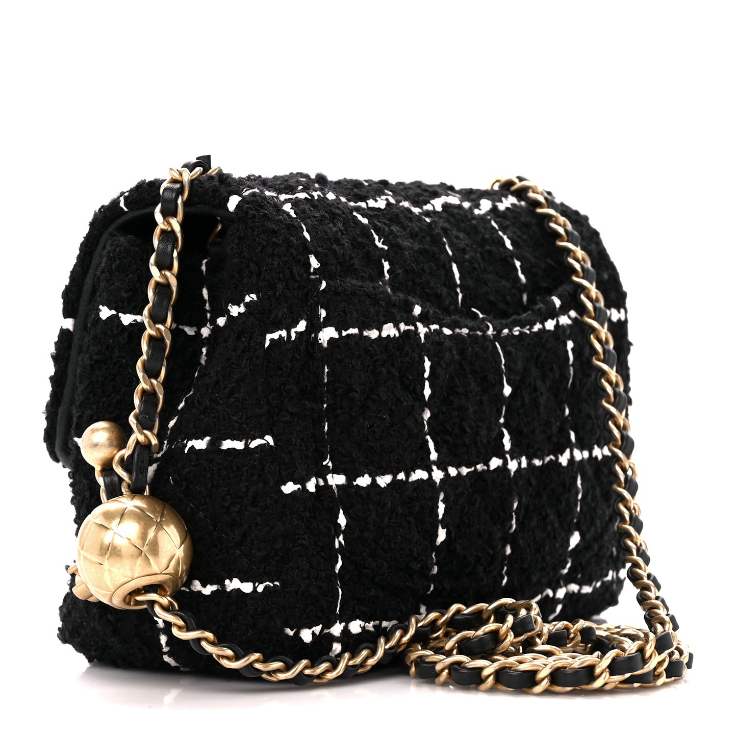 Tweed Quilted Mini Square Pearl Crush Flap Black