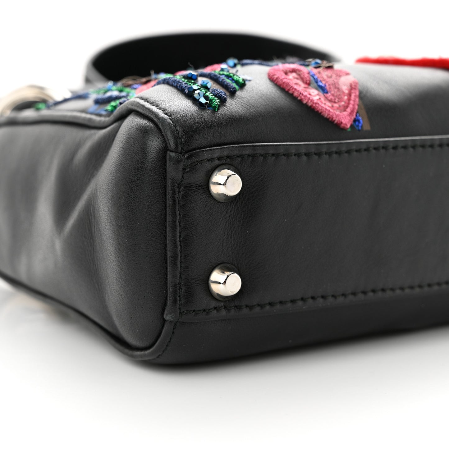 CHRISTIAN DIOR Smooth Calfskin Embroidered Micro Lady Dior Black