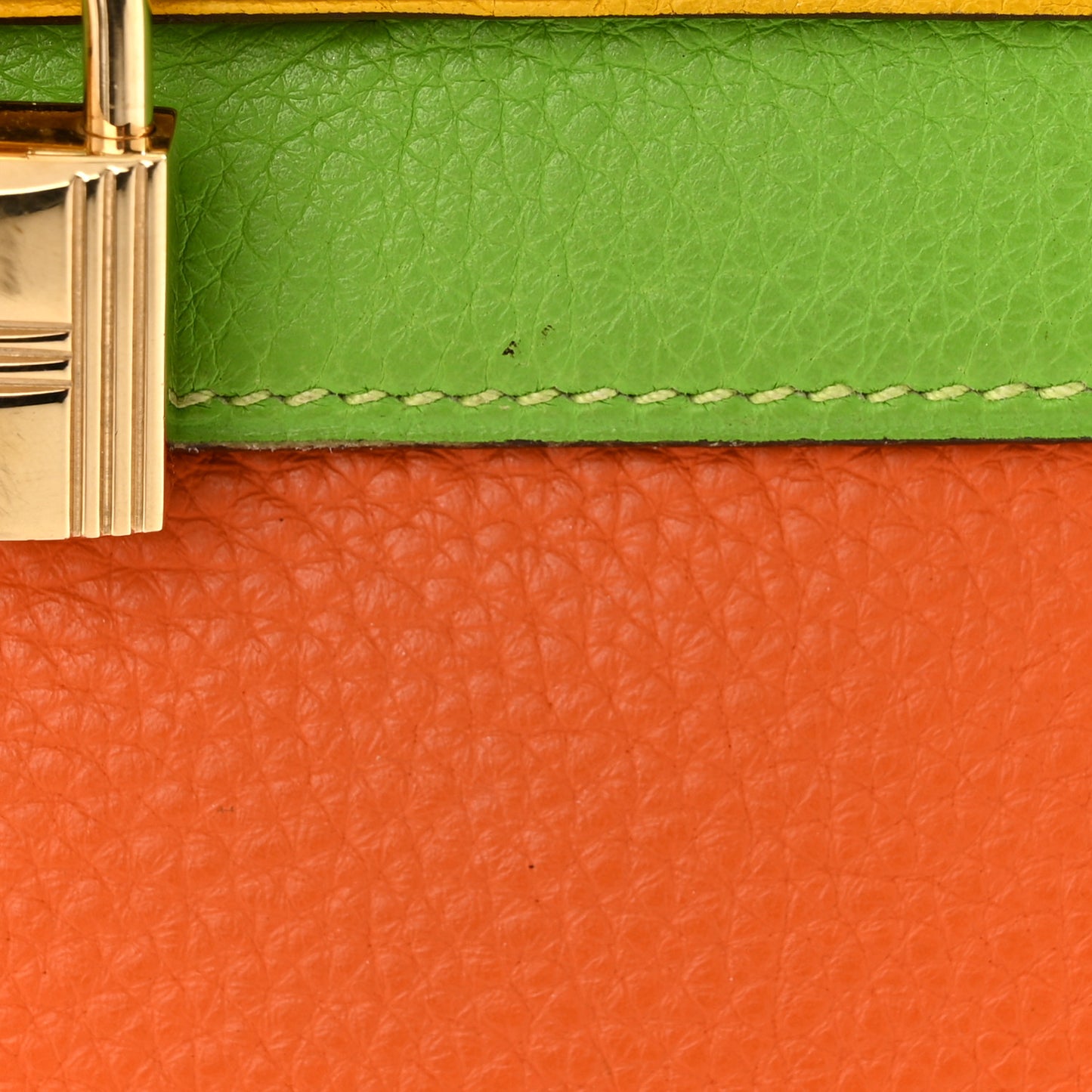 Taurillon Clemence Tri-Color Kelly Retourne 35 Orange Vert Cru Jaune