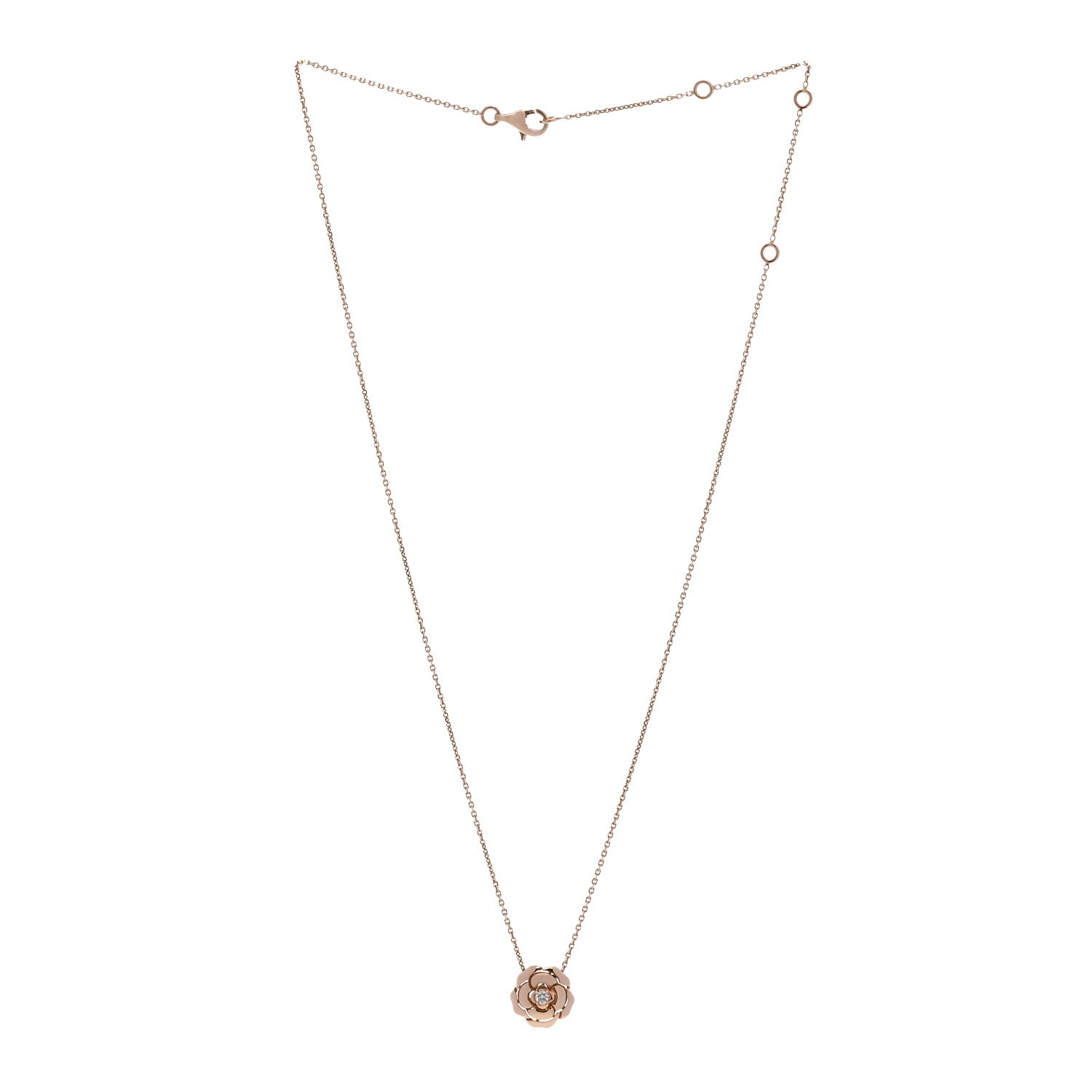 Chanel 18K Rose Gold Diamond Extrait de Camelia Pendant Necklace 3 of 8