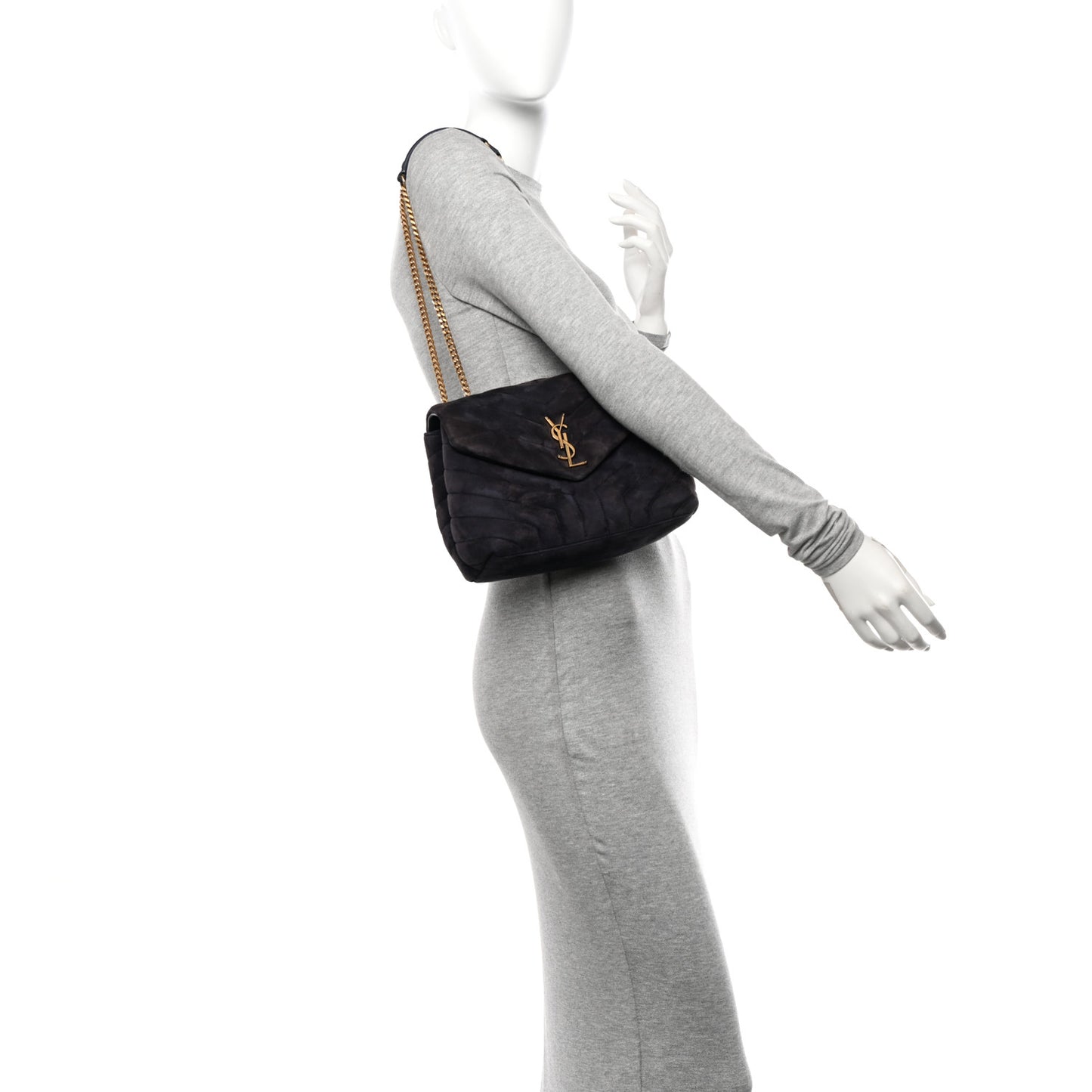 Suede Calfskin Y Quilted Monogram Small Loulou Chain Satchel Deep Marine