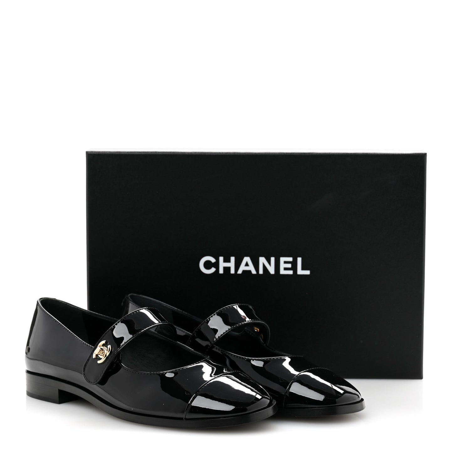 Patent Calfskin Mary Janes Flats 37.5 Black