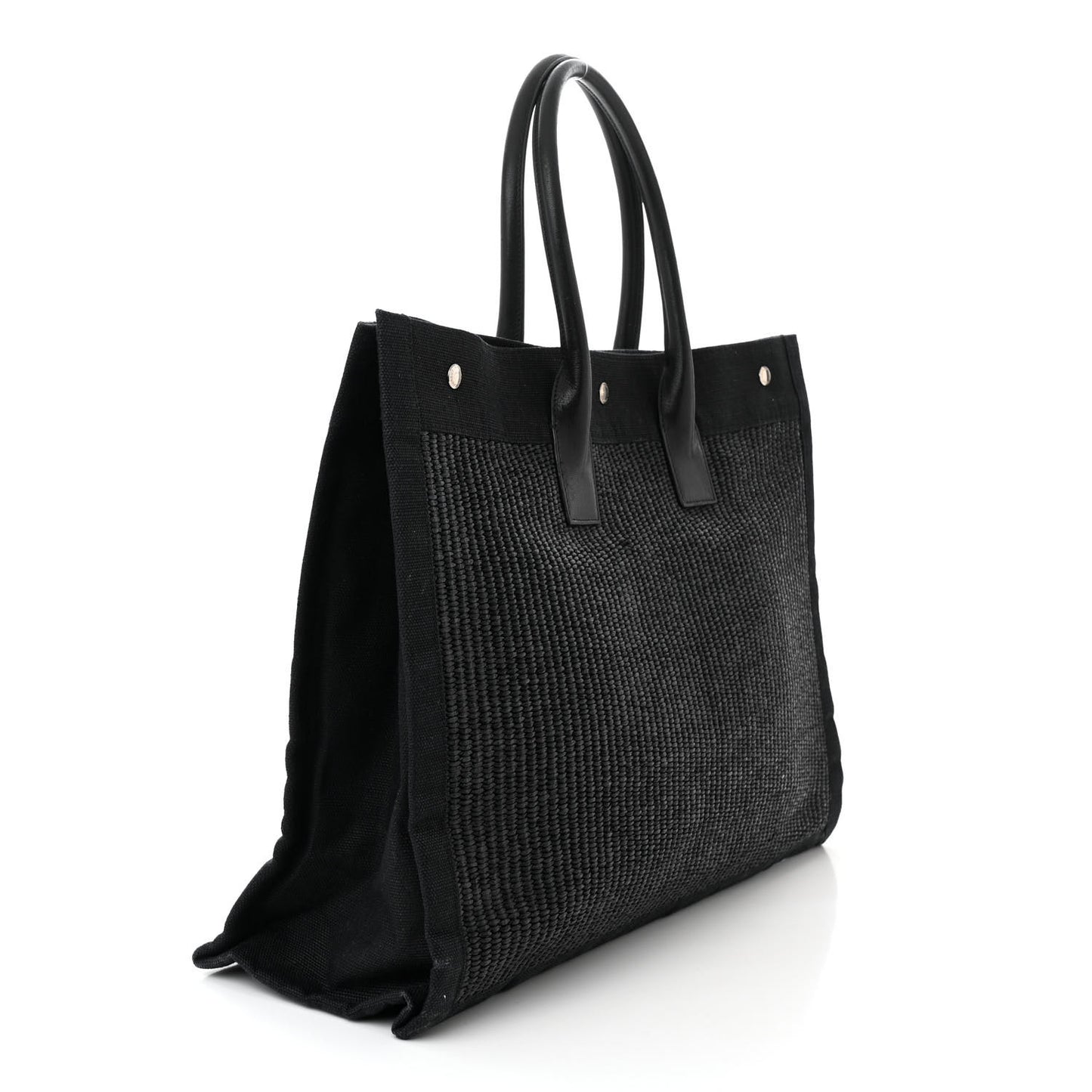 Raffia Linen Calfskin Rive Gauche Tote Black
