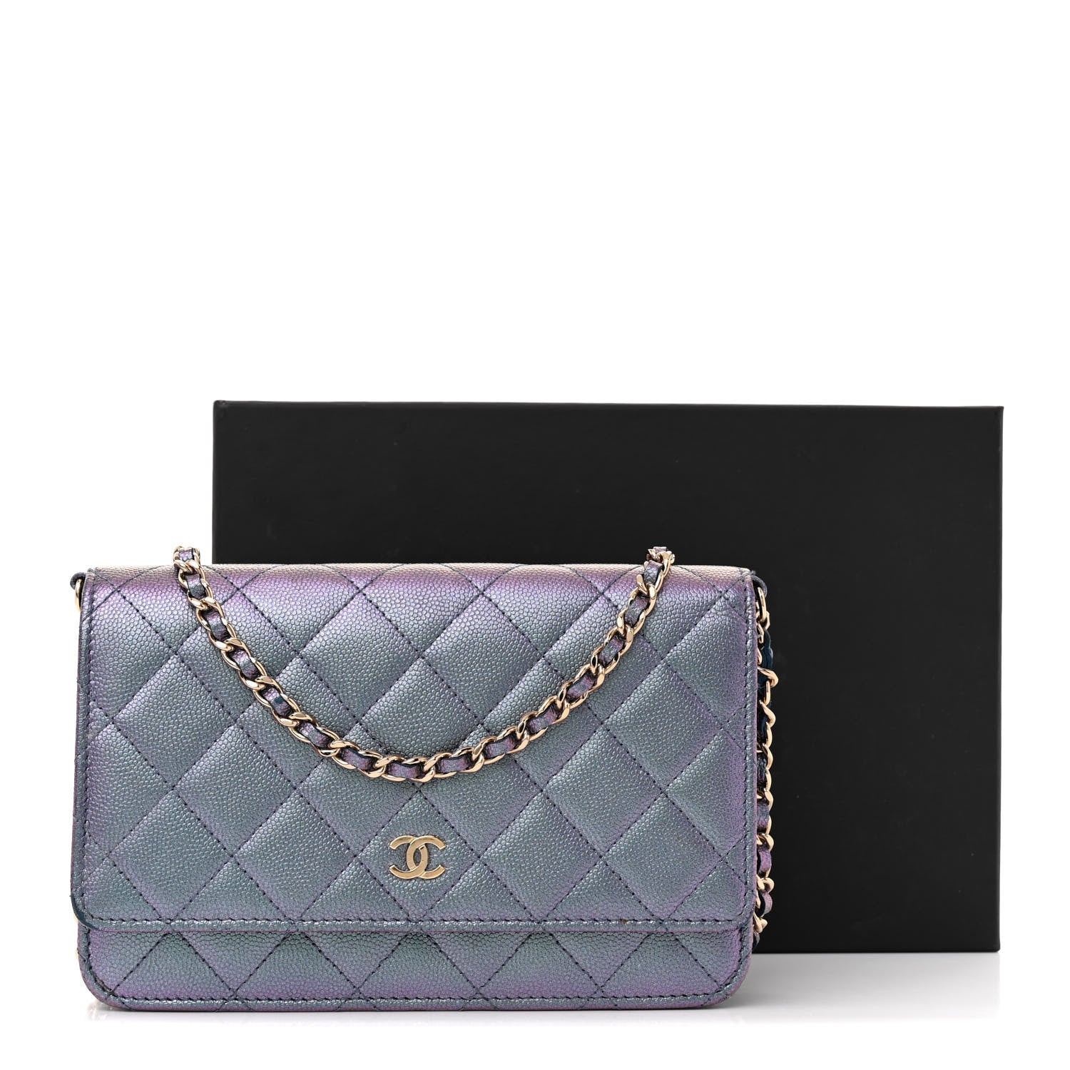Chanel Iridescent Caviar Quilted Wallet on Chain WOC Dark Blue 16 of 16