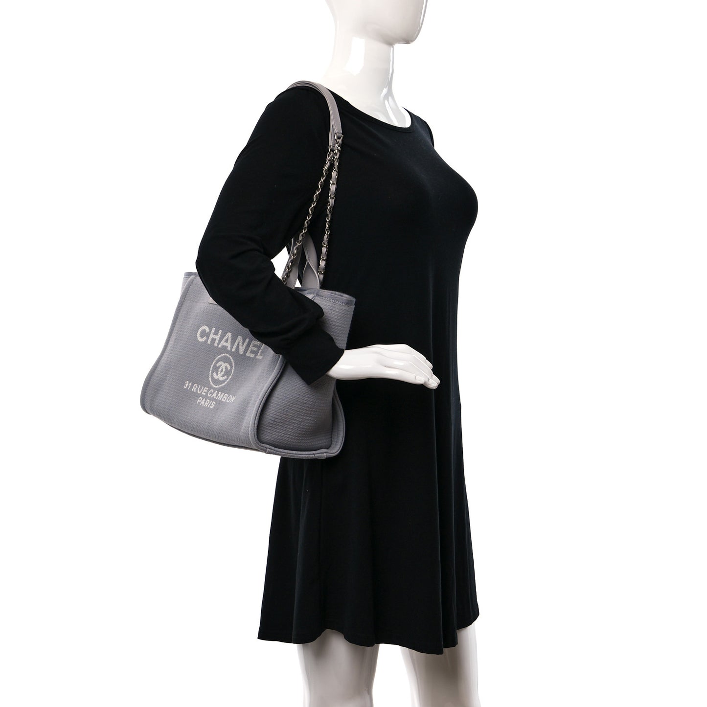 Mixed Fibers Calfskin Small Deauville Tote Grey