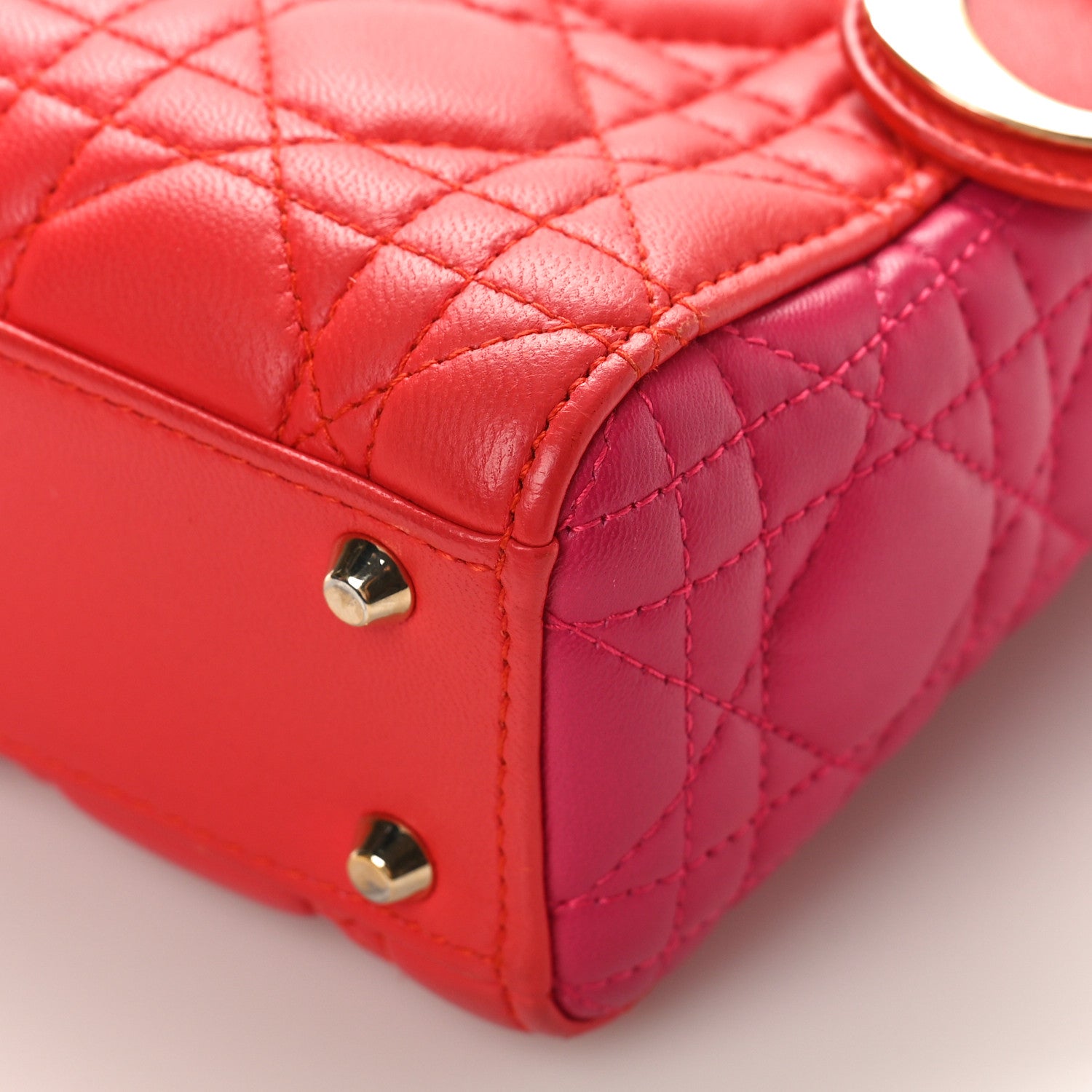 Christian Dior Lambskin Cannage Mini Bi-Color Lady Dior Red Fuchsia 8 of 11