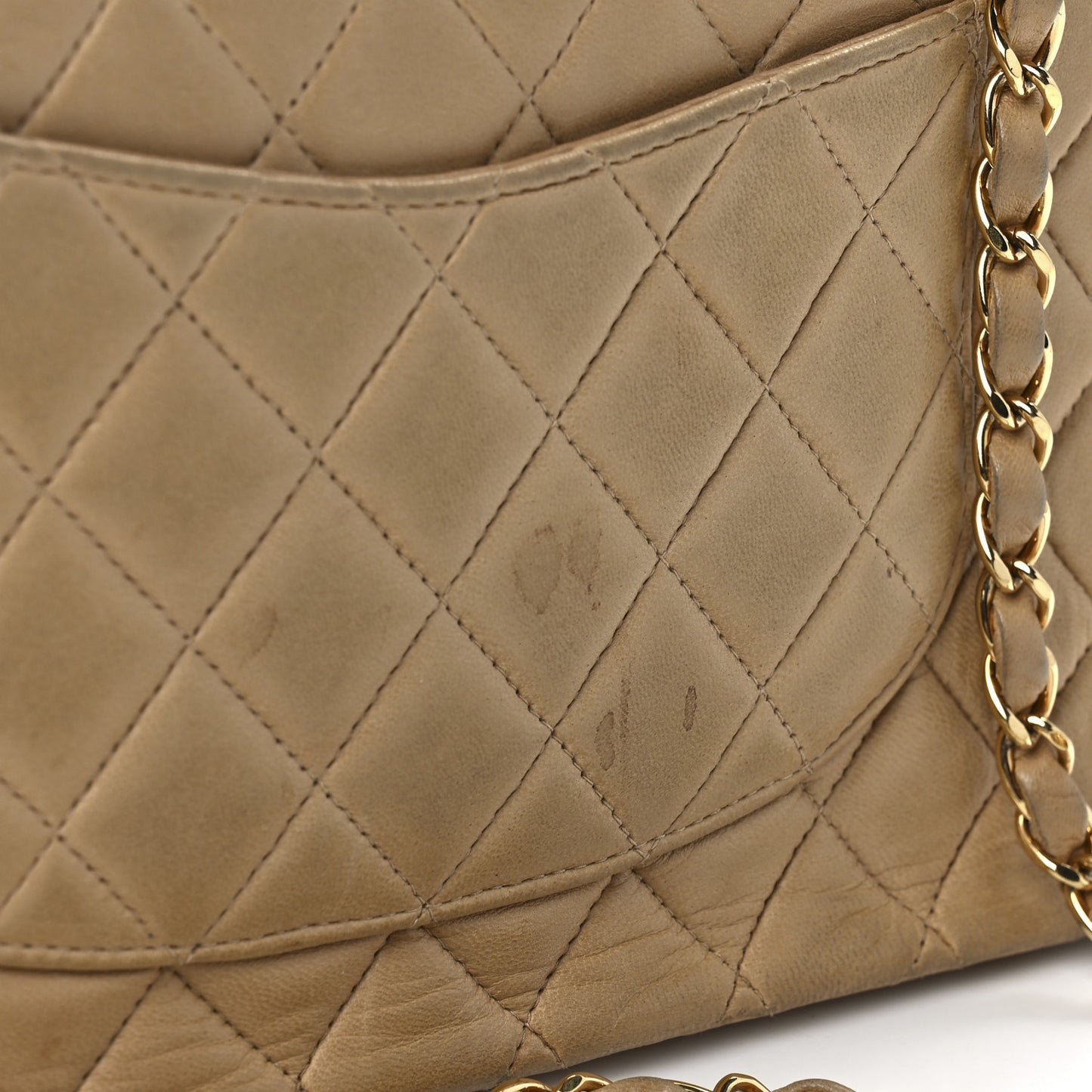 Lambskin Quilted Medium Double Flap Beige