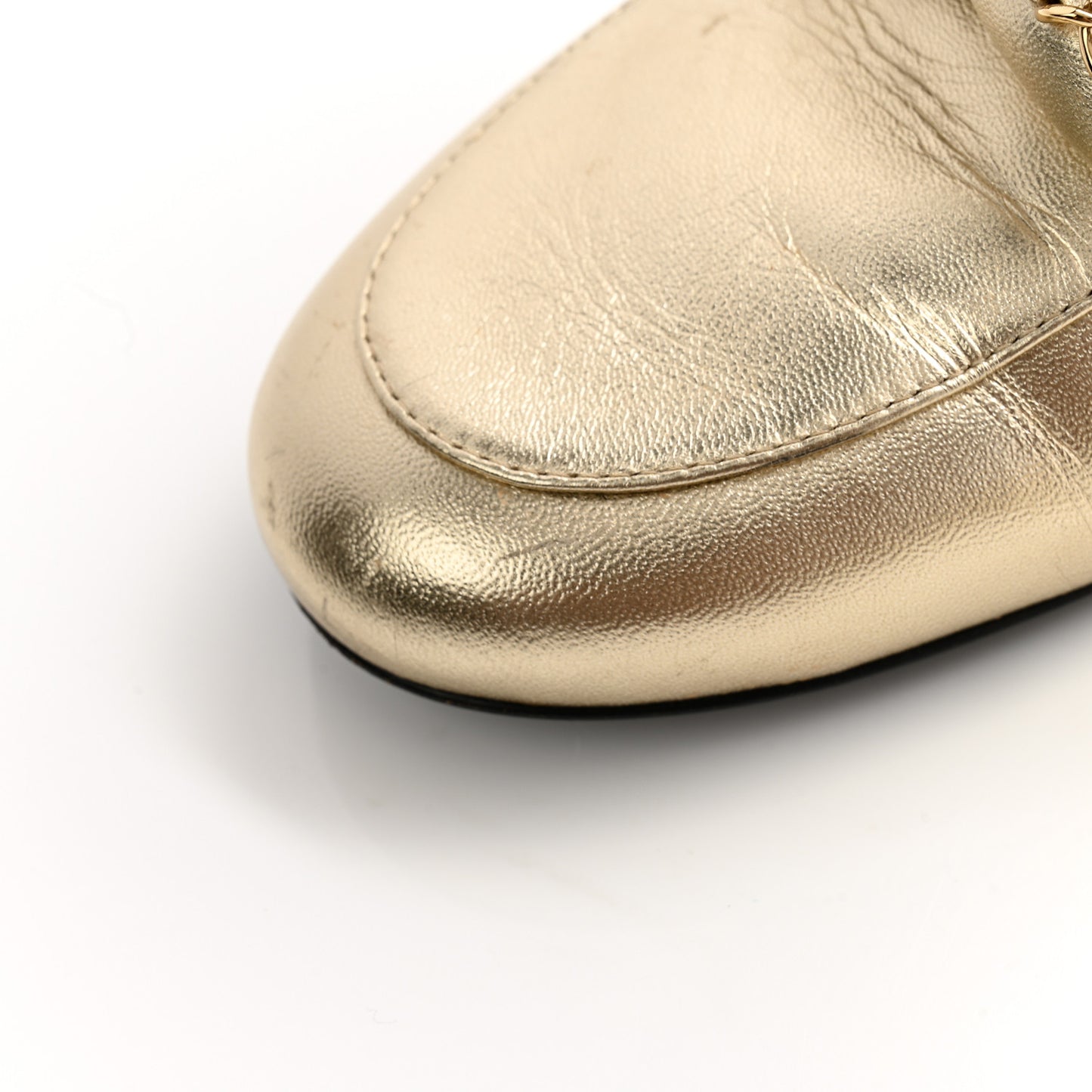 Metallic Lambskin Chain Braided Mules 37.5 Light Gold