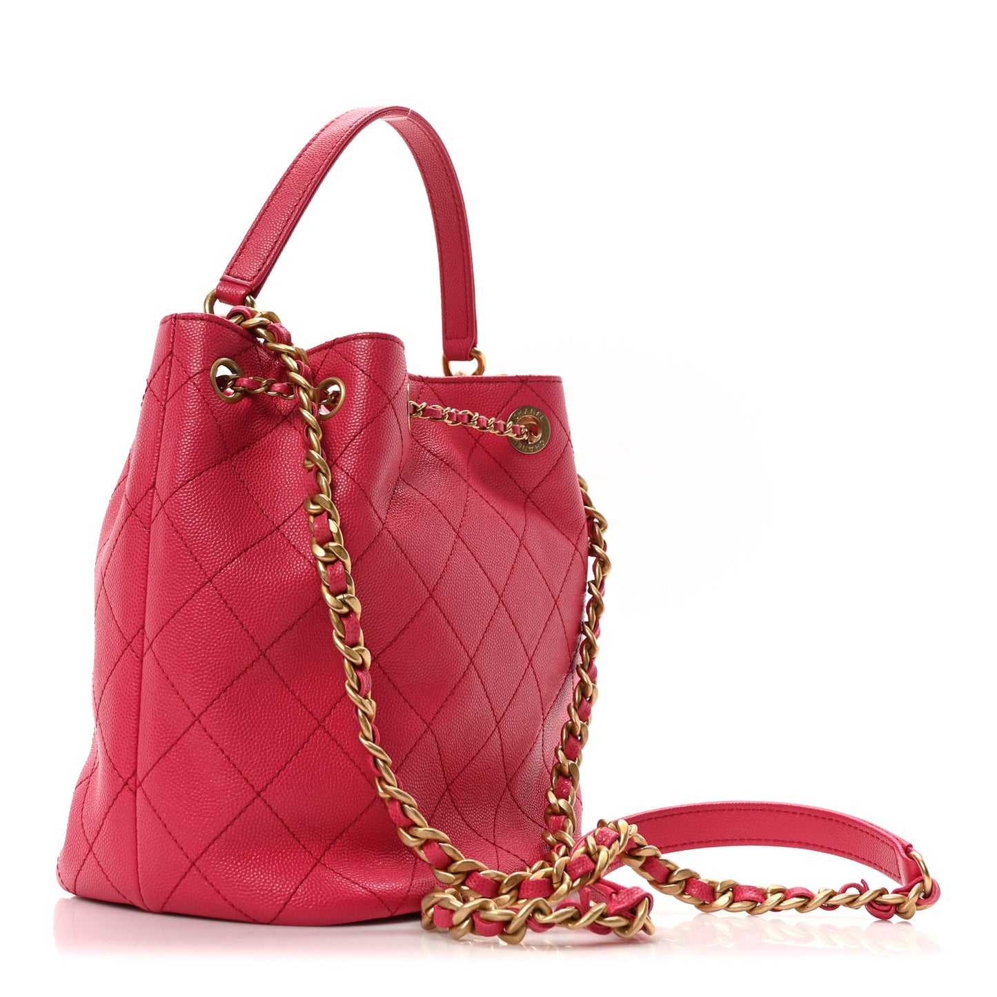 Caviar Quilted Fashion Therapy Bucket Drawstring Bag Dark Pink