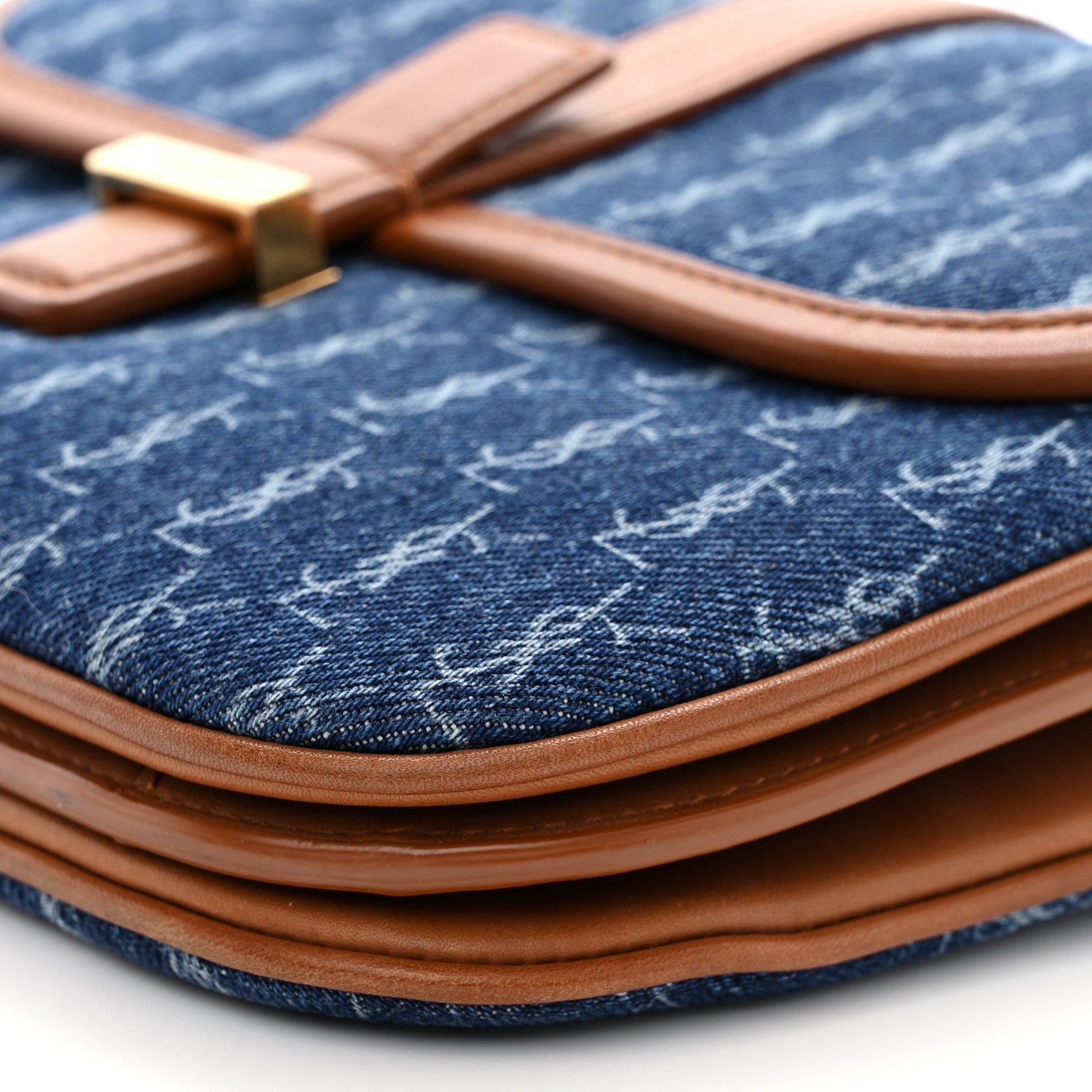 Saint Laurent Denim All-Over Monogram Small Le Monogramme Satchel Navy Blue 10 of 11