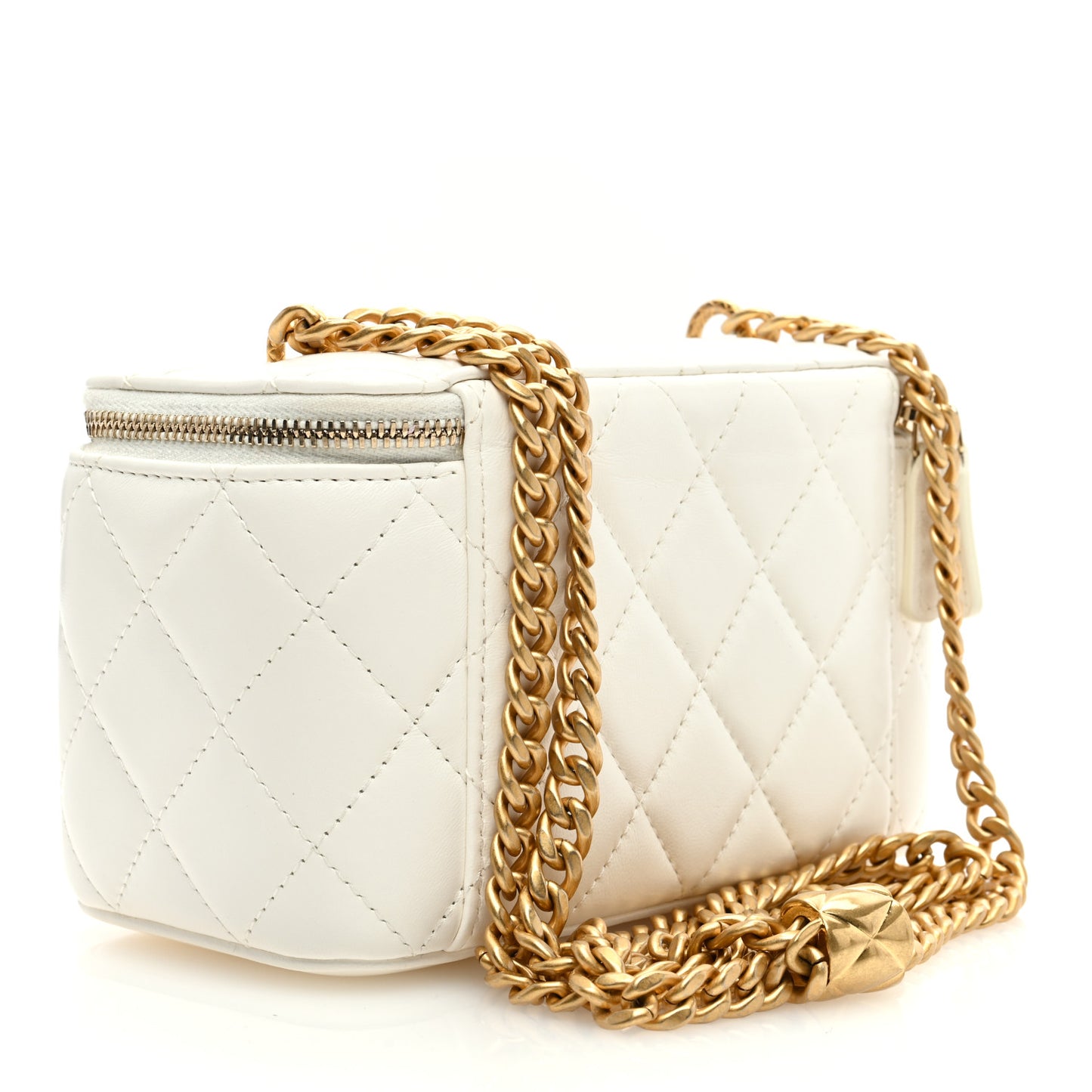 Lambskin Quilted Small Pillow Crush Vanity Case With Chain White