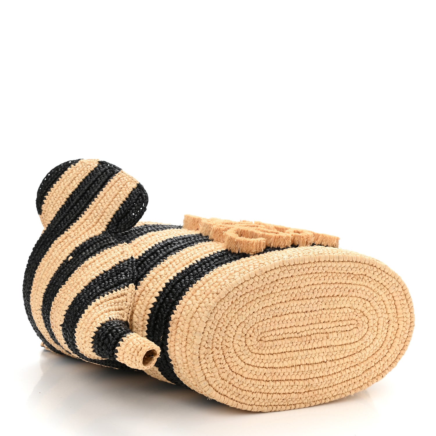 Loewe Raffia Striped Small Elephant Basket Tote Bag Natural Black 4 of 7
