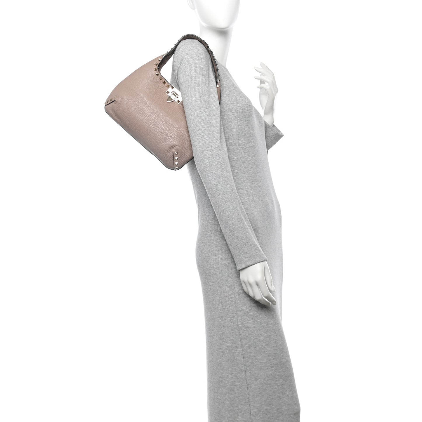 Pebbled Calfskin Small Rockstud Flip Lock Hobo Poudre