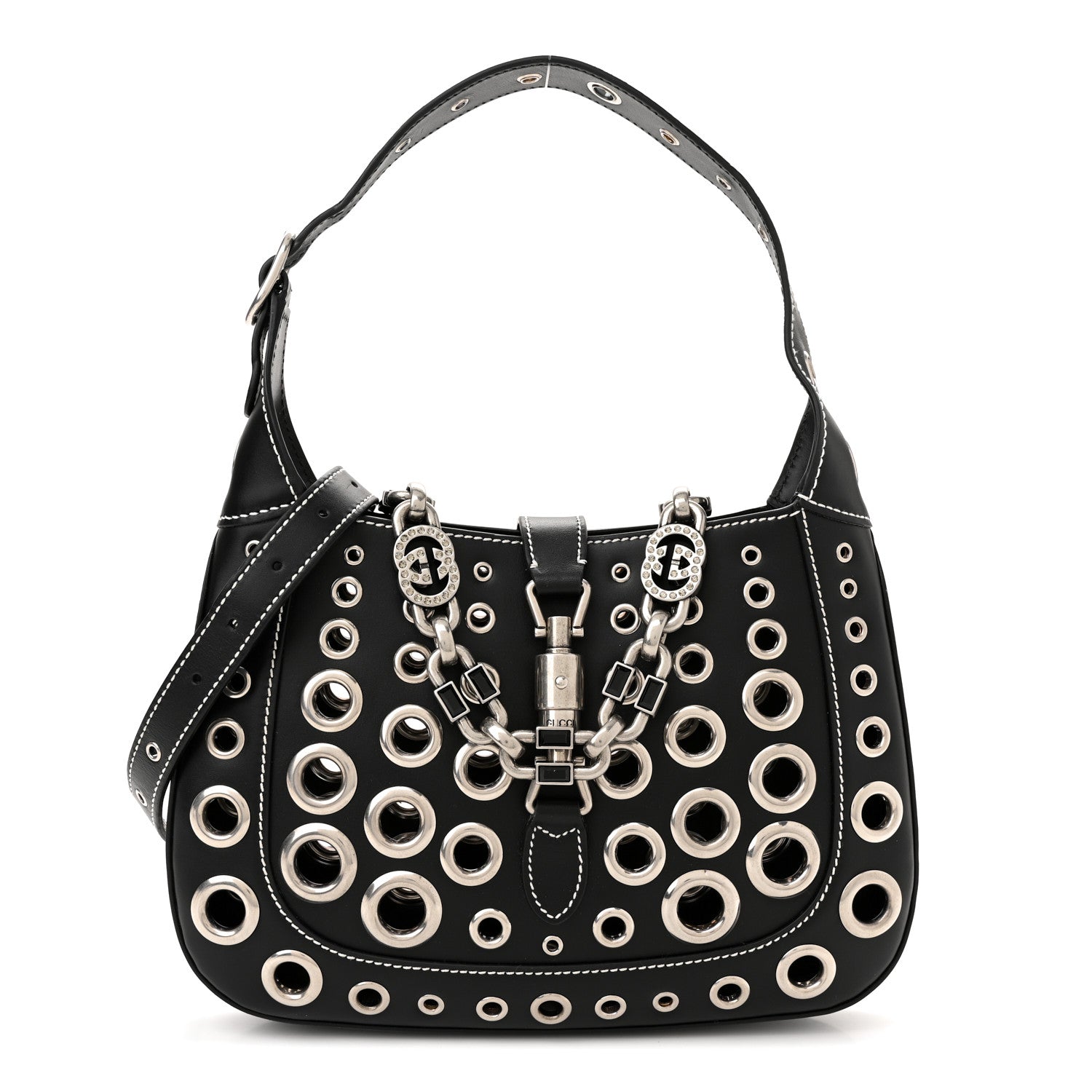 Gucci Calfskin Ha Ha Ha Jackie 1961 Eyelet Hobo Black 1 of 12