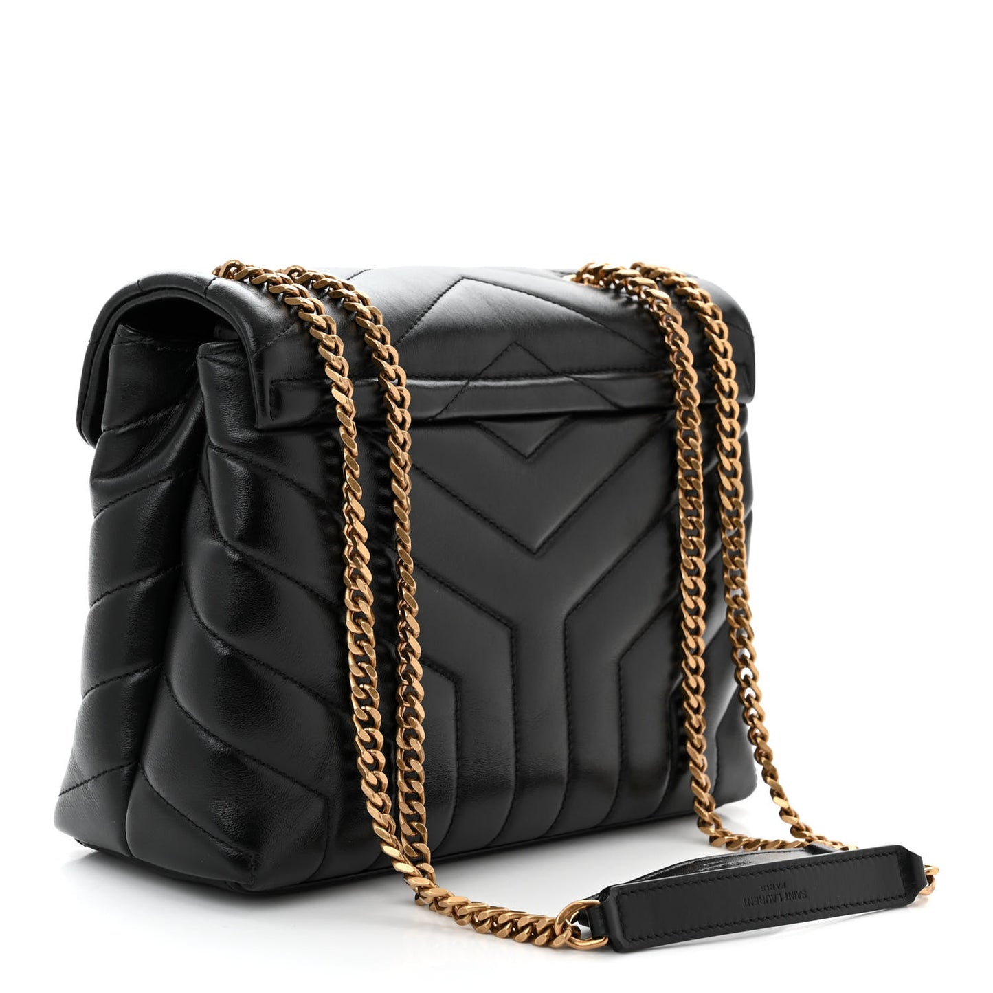 Calfskin Y Quilted Monogram Small Loulou Chain Satchel Black