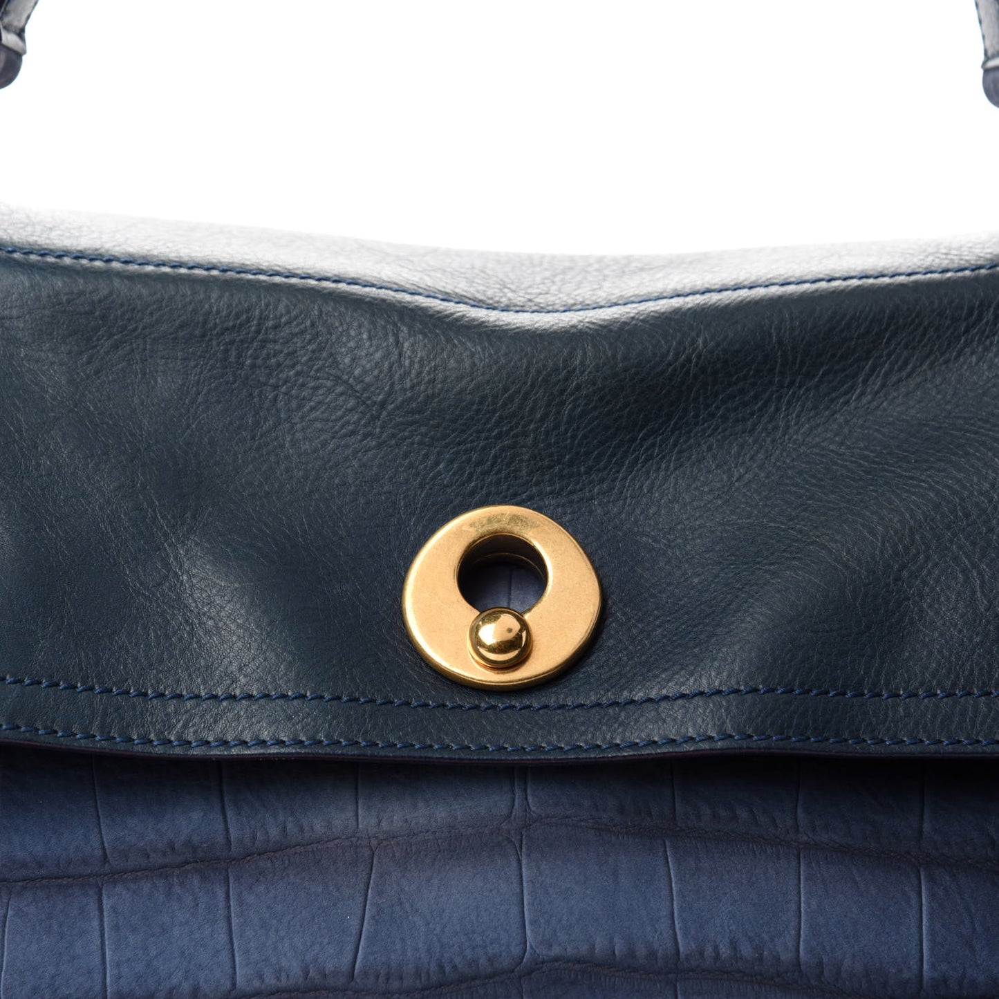 Calfskin Nubuck Crocodile Embossed Large Muse Two Blue