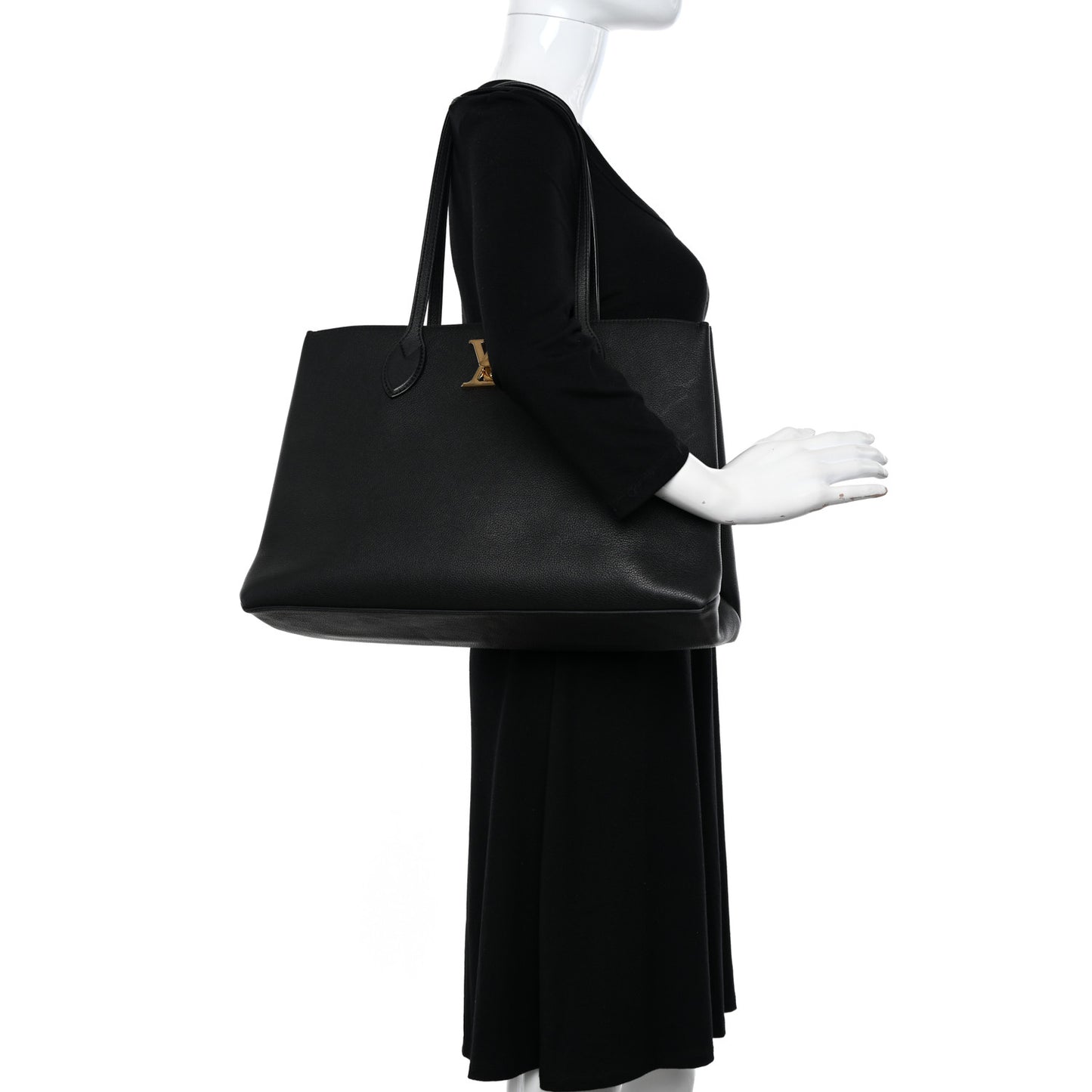 Grained Calfskin Lockme Shopper Black