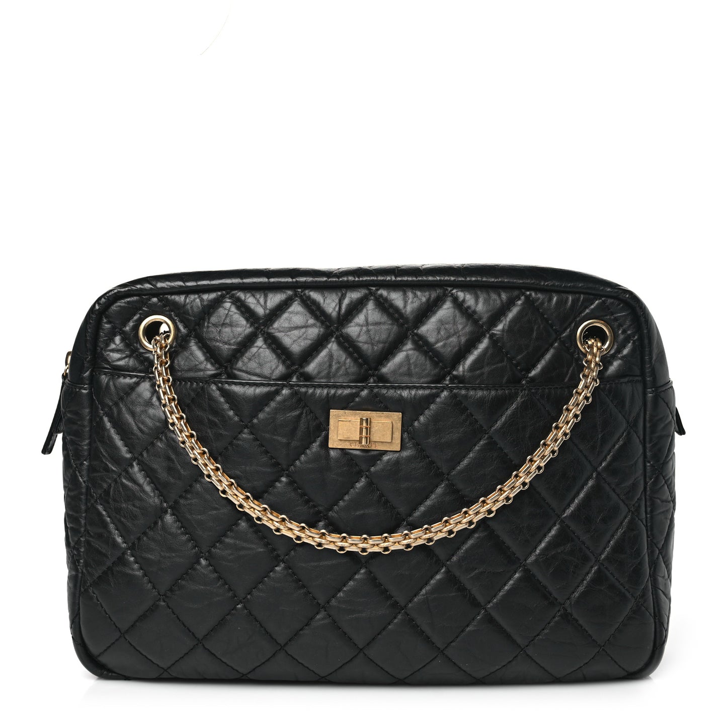 Aged Calfskin Quilted Large Reissue Camera Case Black