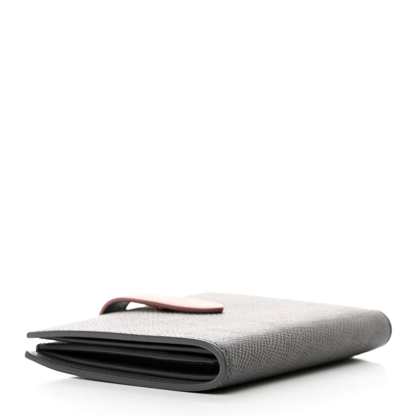 Grained Calfskin Medium Multifunction Strap Wallet Grey Vintage Pink