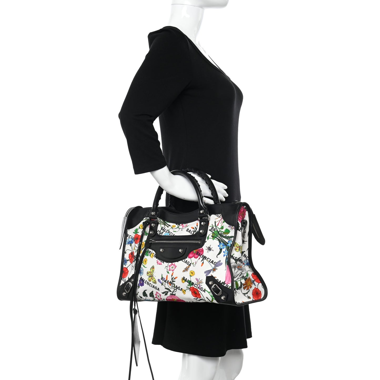 X GUCCI Canvas Azalea Calfskin Flora Logo Print Neo Classic Silver Hardware Medium City White Multicolor Black