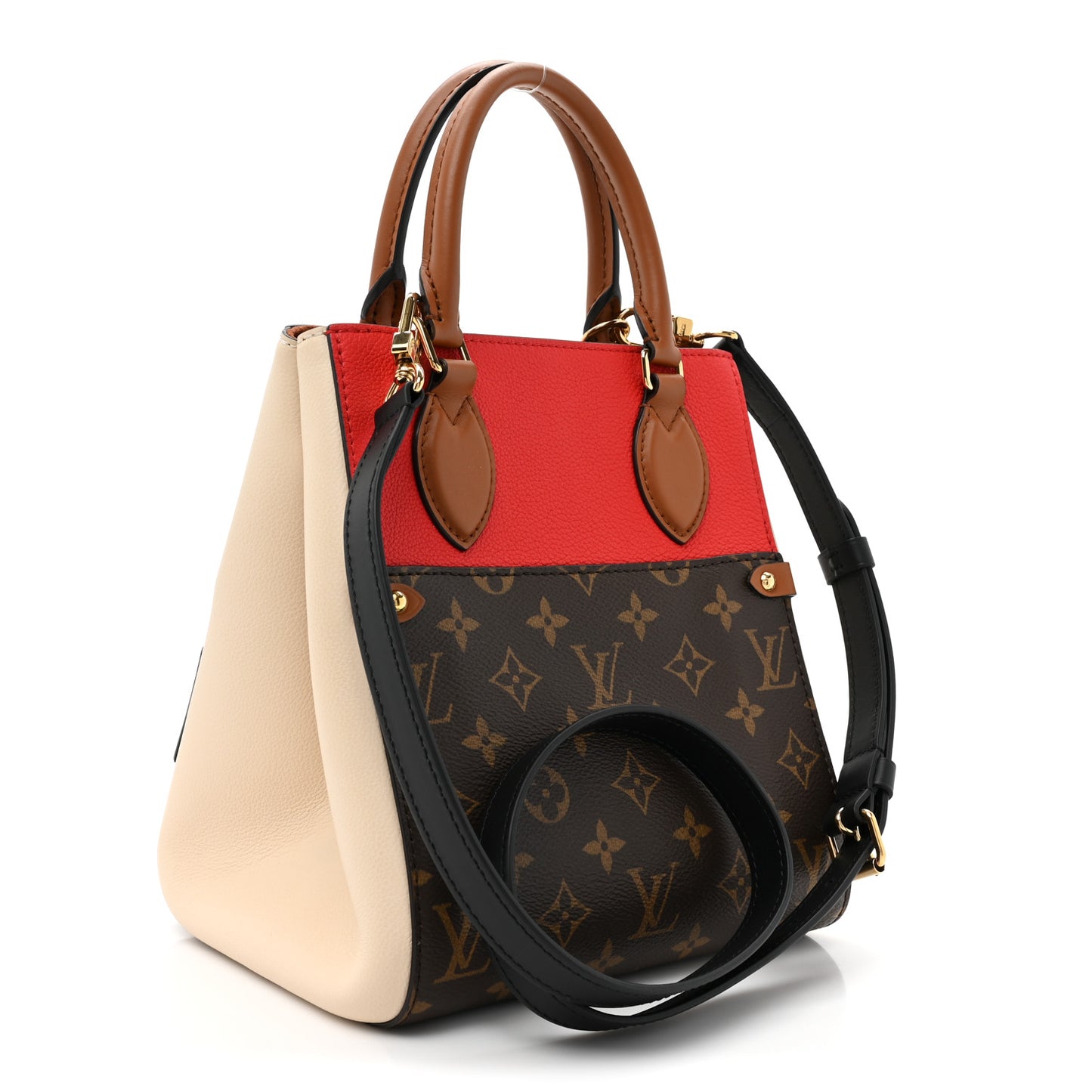 Calfskin Monogram Fold Tote PM Cerise Cream Black