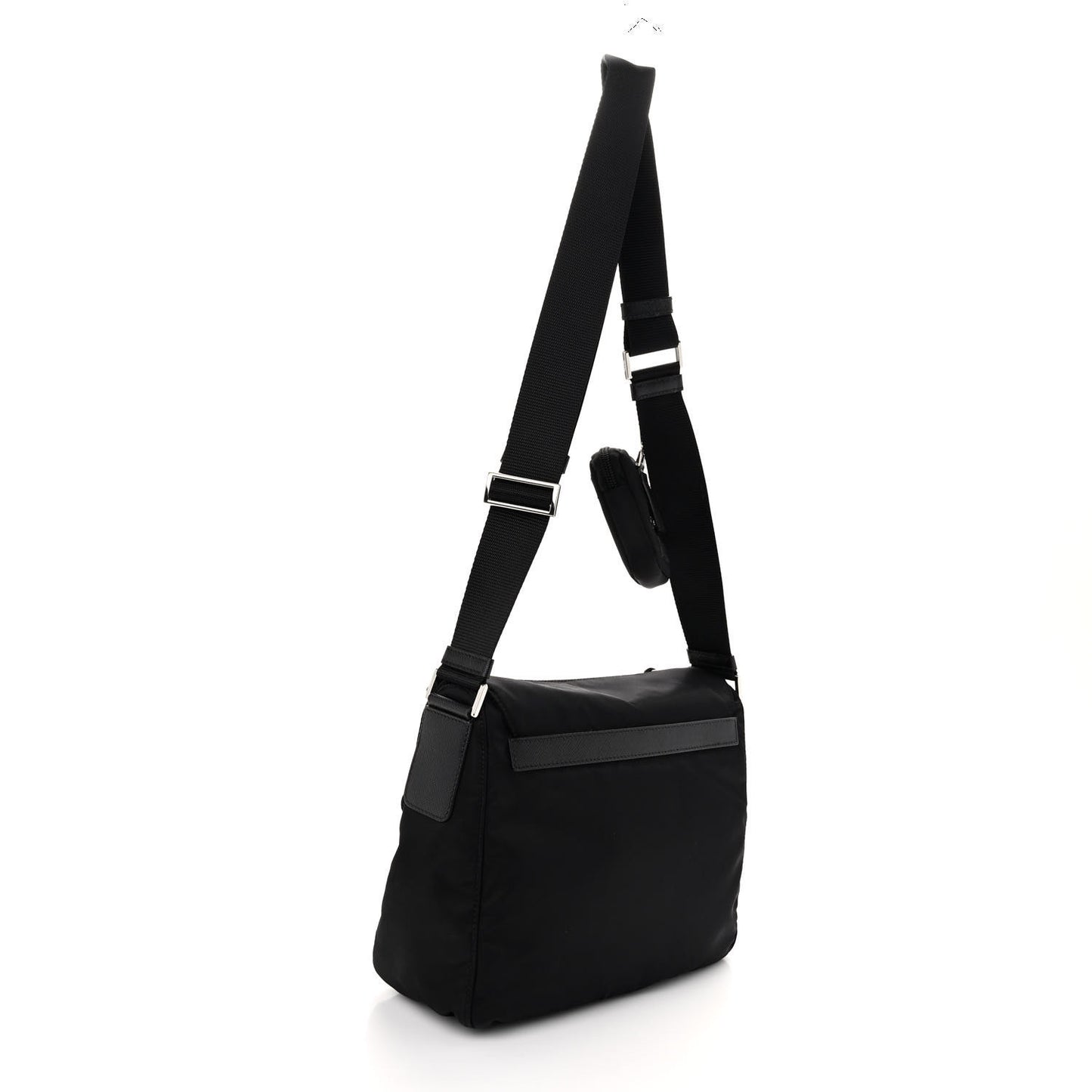 Re-Nylon Vela Saffiano Pocket Single Buckle Messenger Shoulder Bag Black