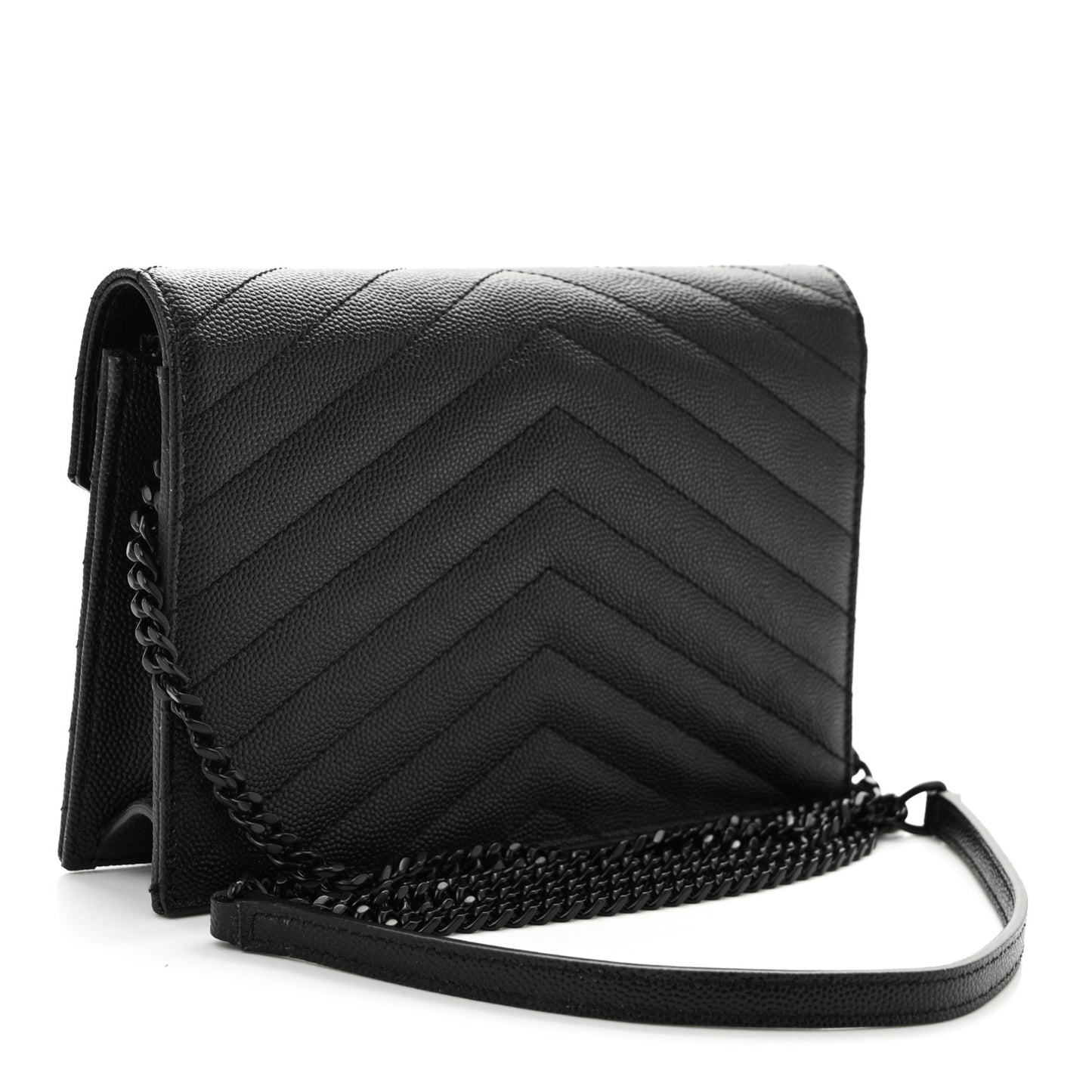 Grain De Poudre Matelasse Chevron Monogram Monochrome Envelope Chain Wallet Black