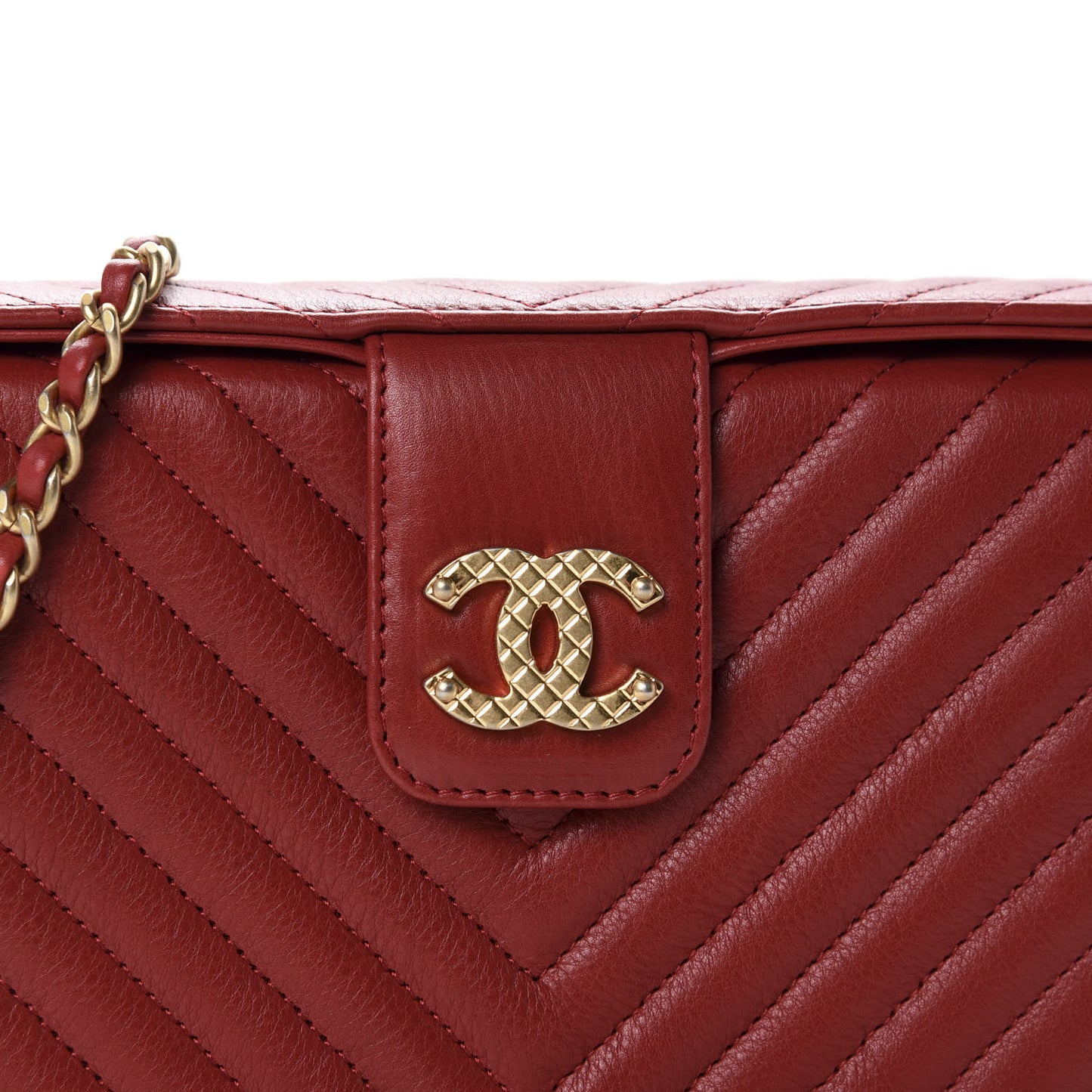 Calfskin Chevron Quilted Rock The Corner Minaudiere Bag Red