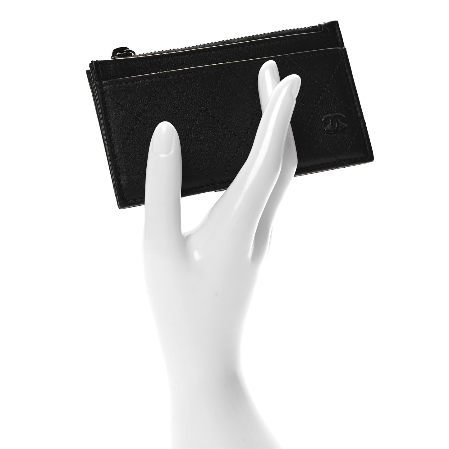 Calfskin Quilted Zip Card Holder So Black