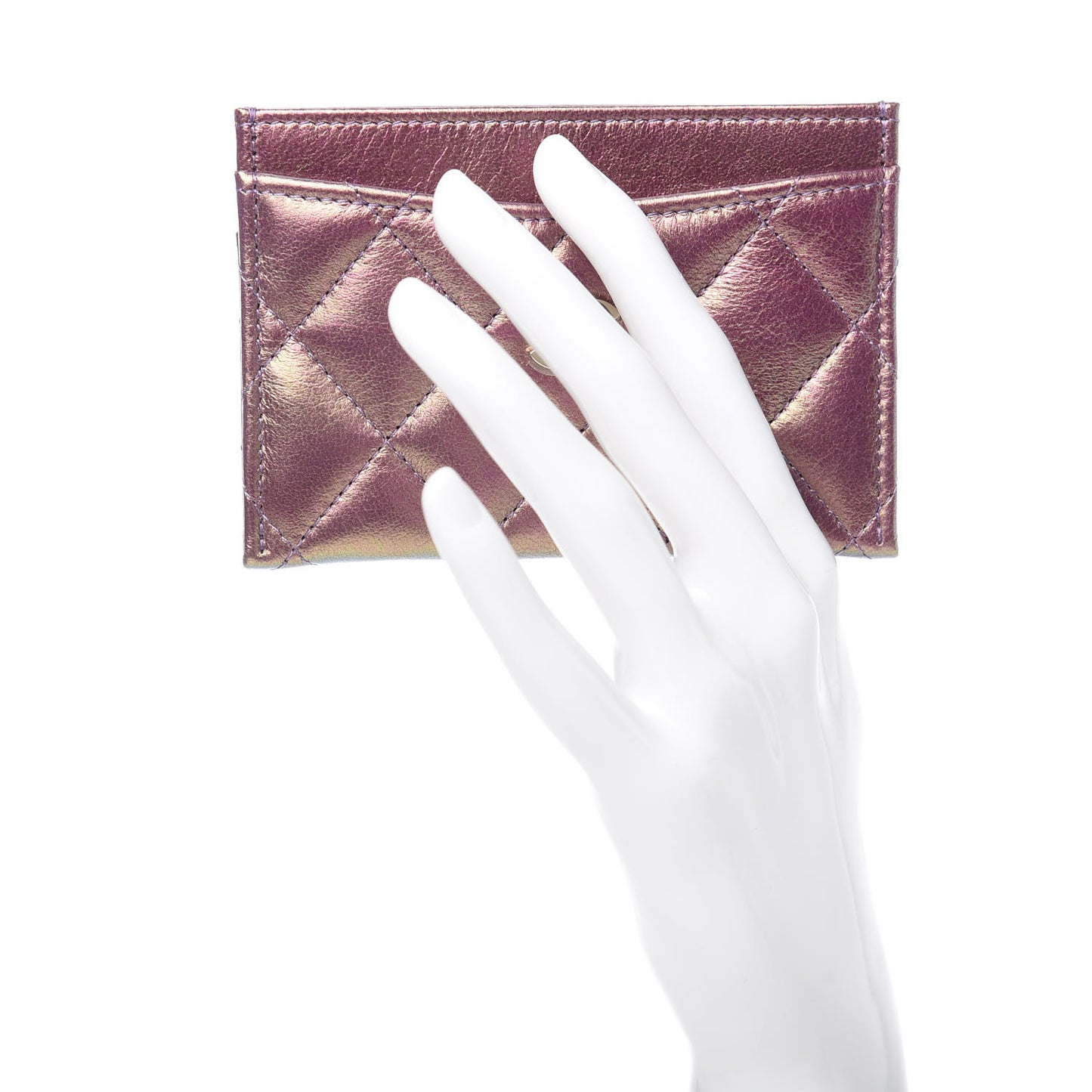 Iridescent Lambskin Quilted Card Holder Purple