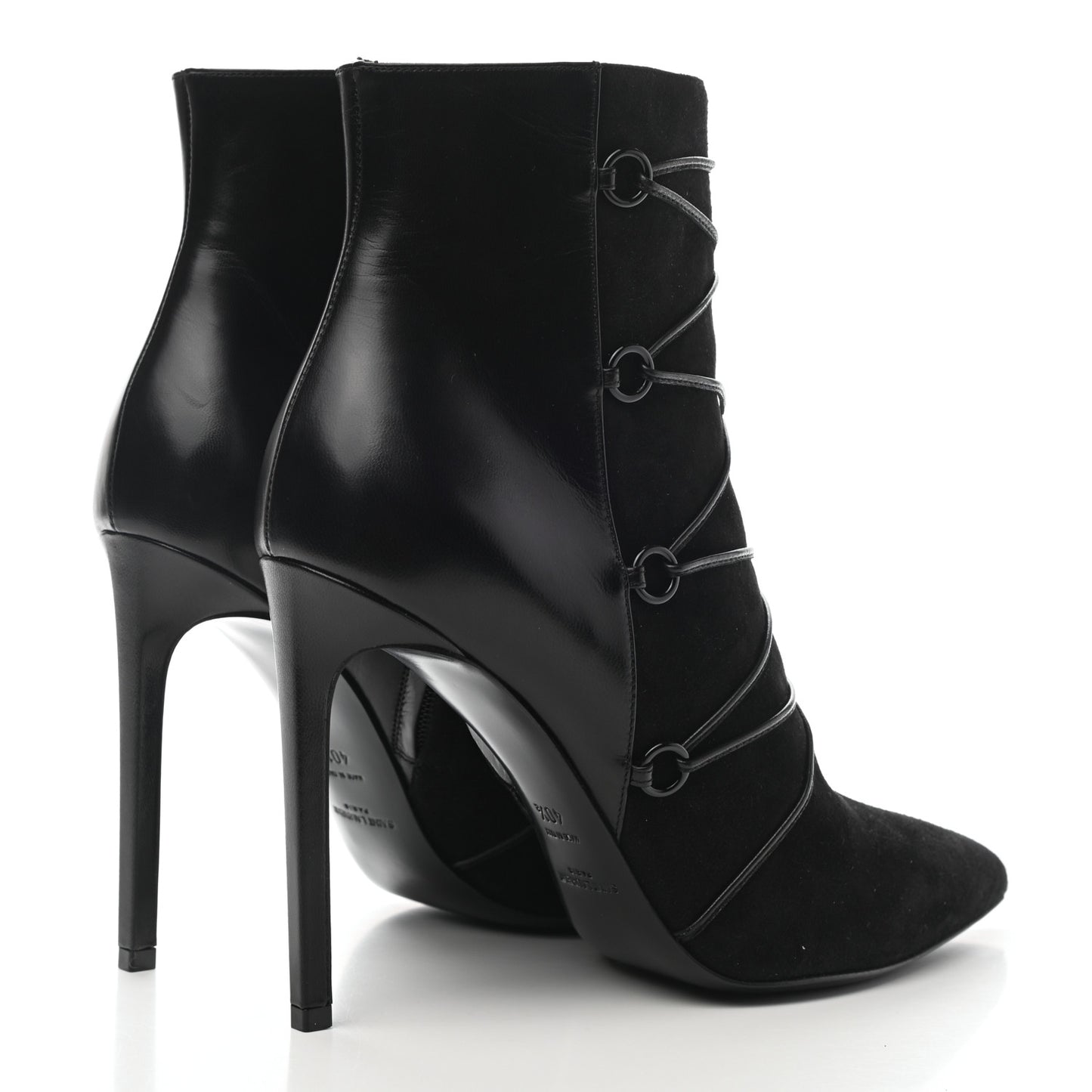 Calfskin Velvet Lace Up Ankle Boots 40.5 Black