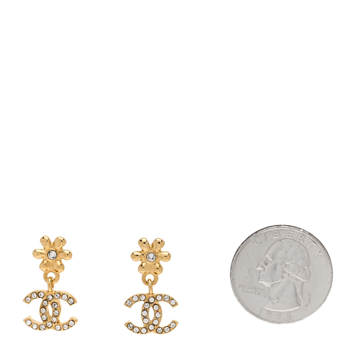 Chanel Metal Crystal CC Daisy Drop Earrings Gold 2 of 4