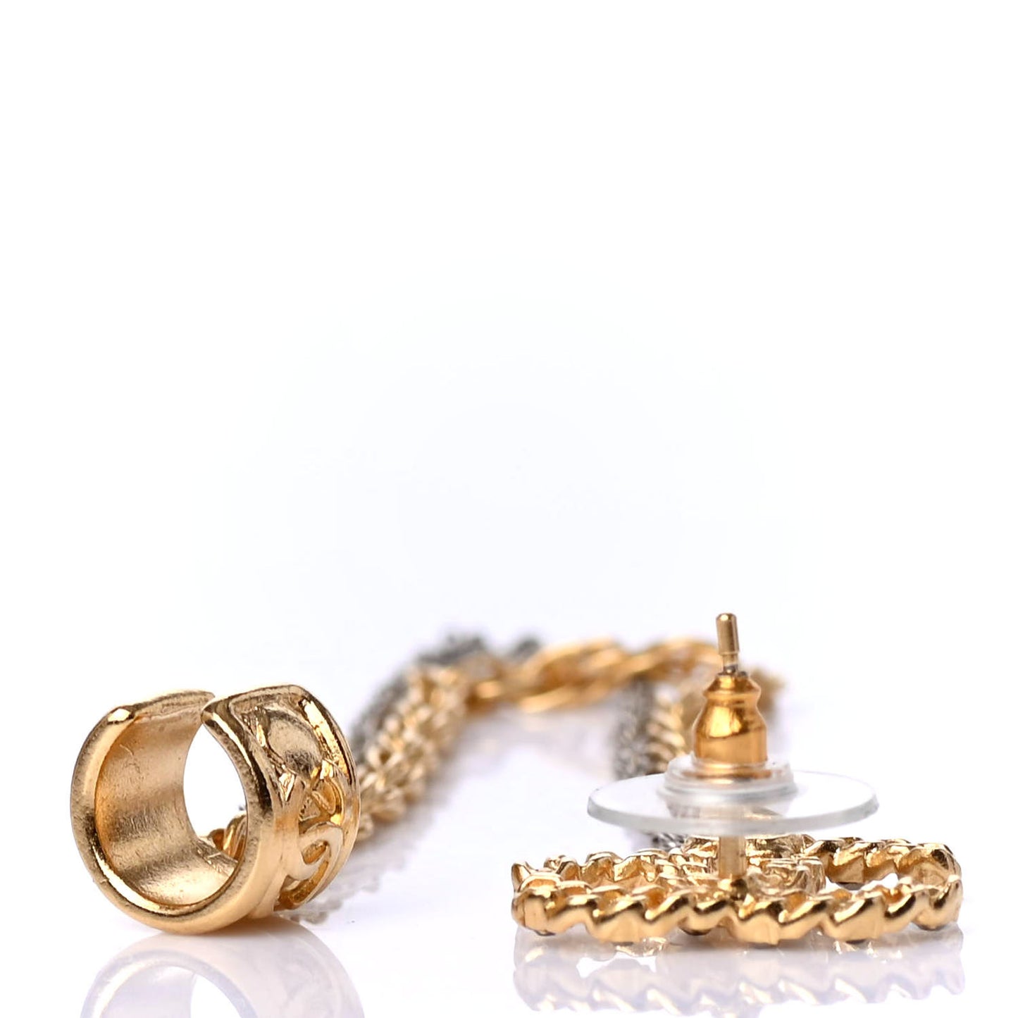 Crystal CC Chain Cuff Single Earring Gold Silver