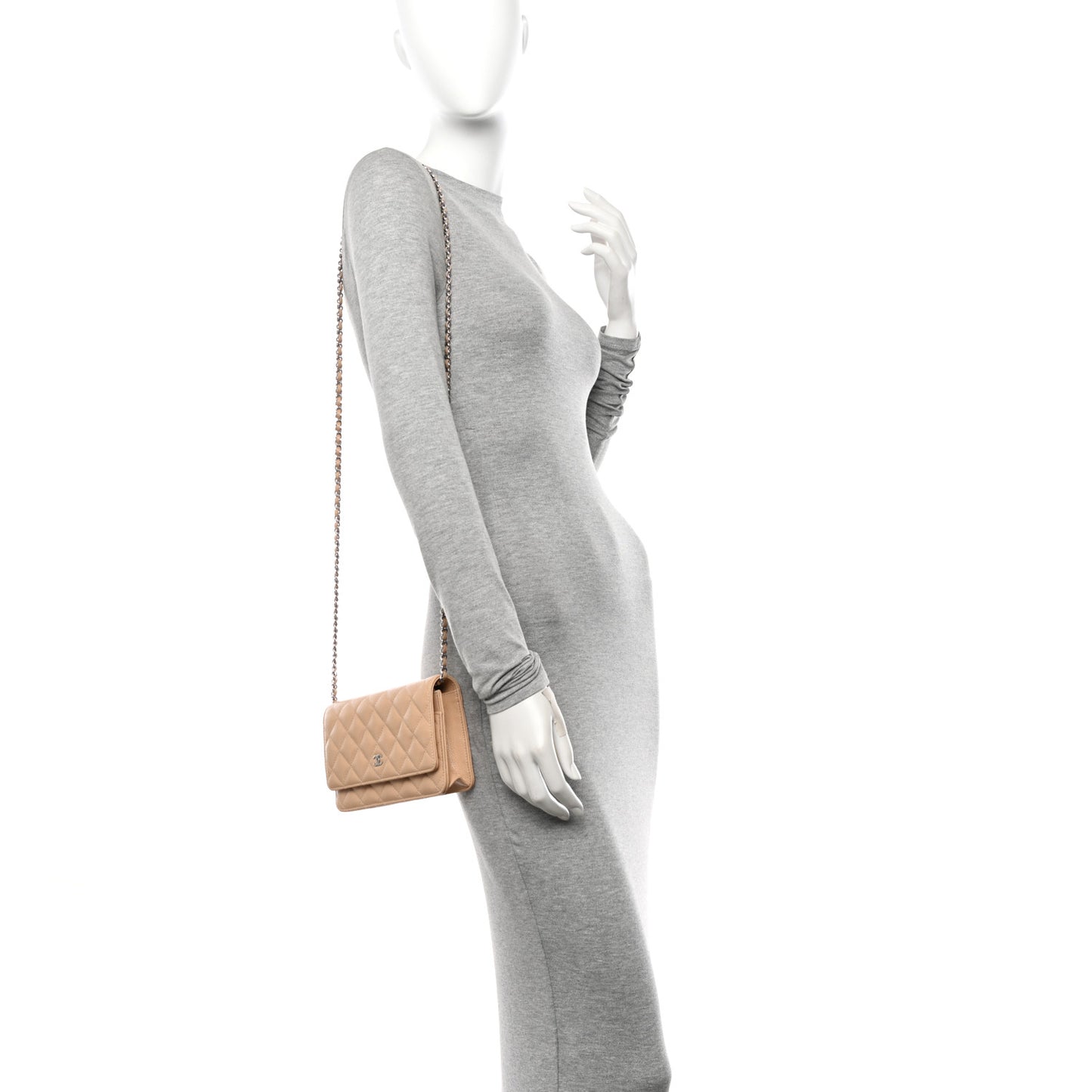 Caviar Quilted Wallet on Chain WOC Beige